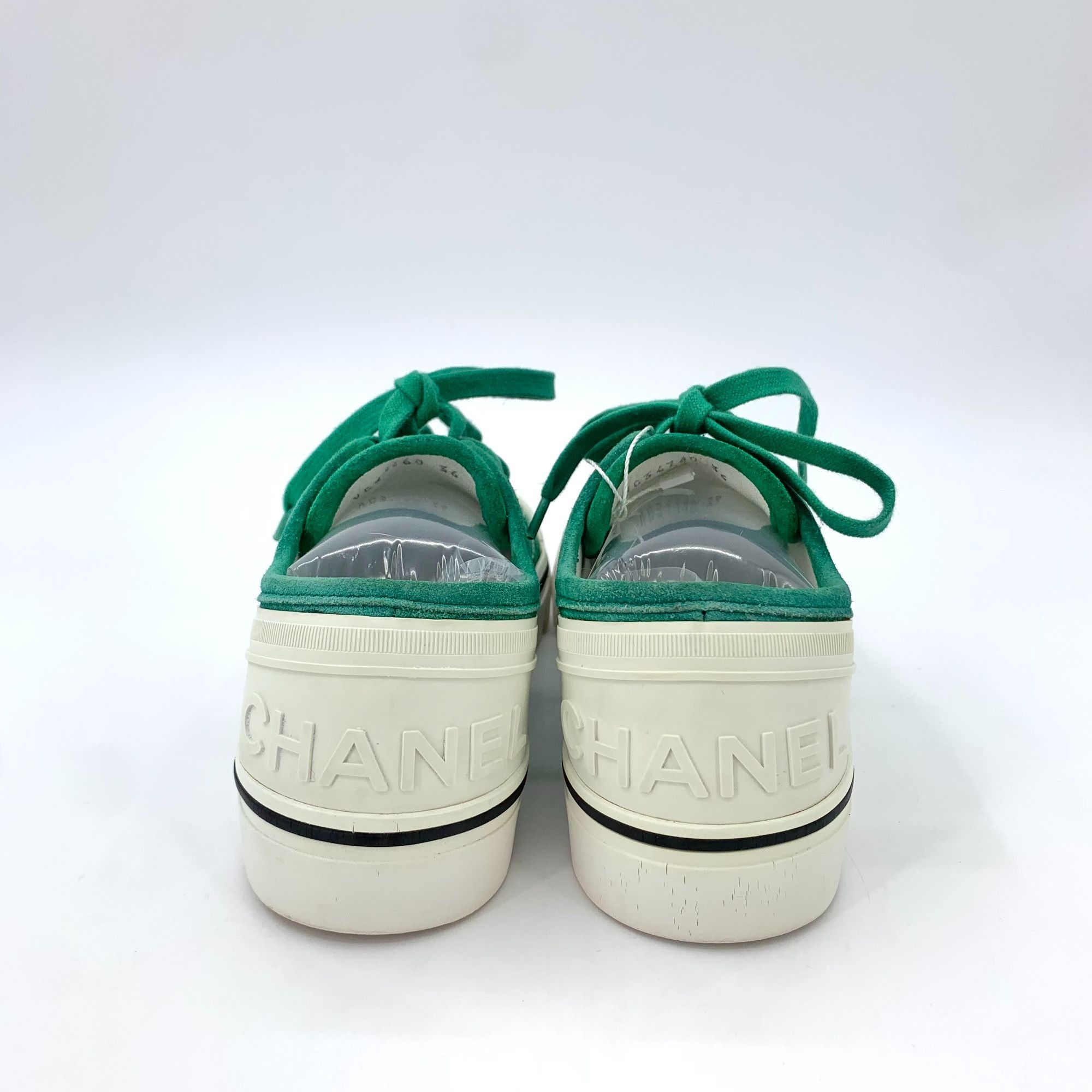 Chanel Chanel Green Suede Low-Top Sneakers With Embossed Logo Size US 5.5 / EU 38 - 4 Thumbnail