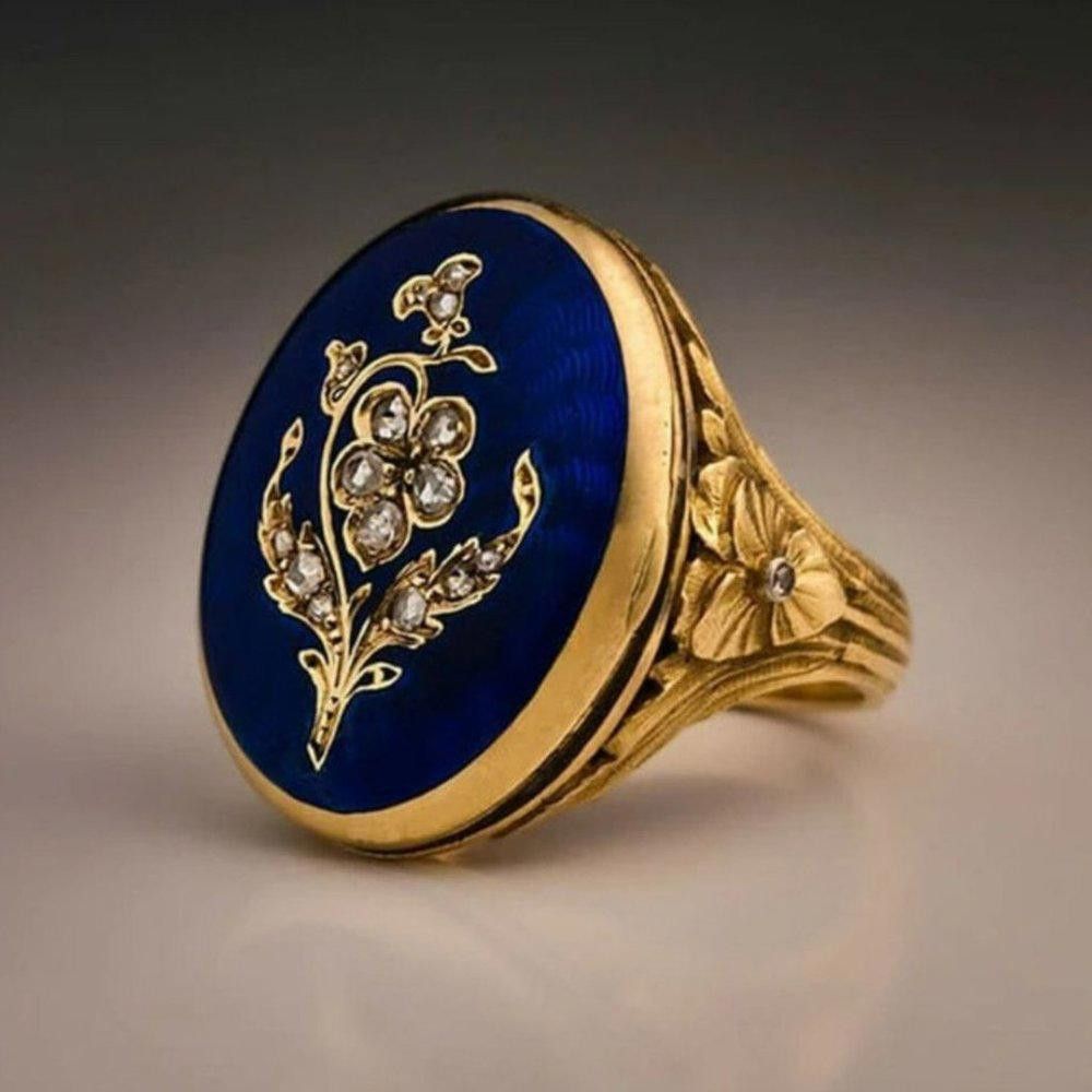 Designer Men's Blue Enamel Sterling Silver Antique Gold Ring - Size 8 Size ONE SIZE - 1 Thumbnail