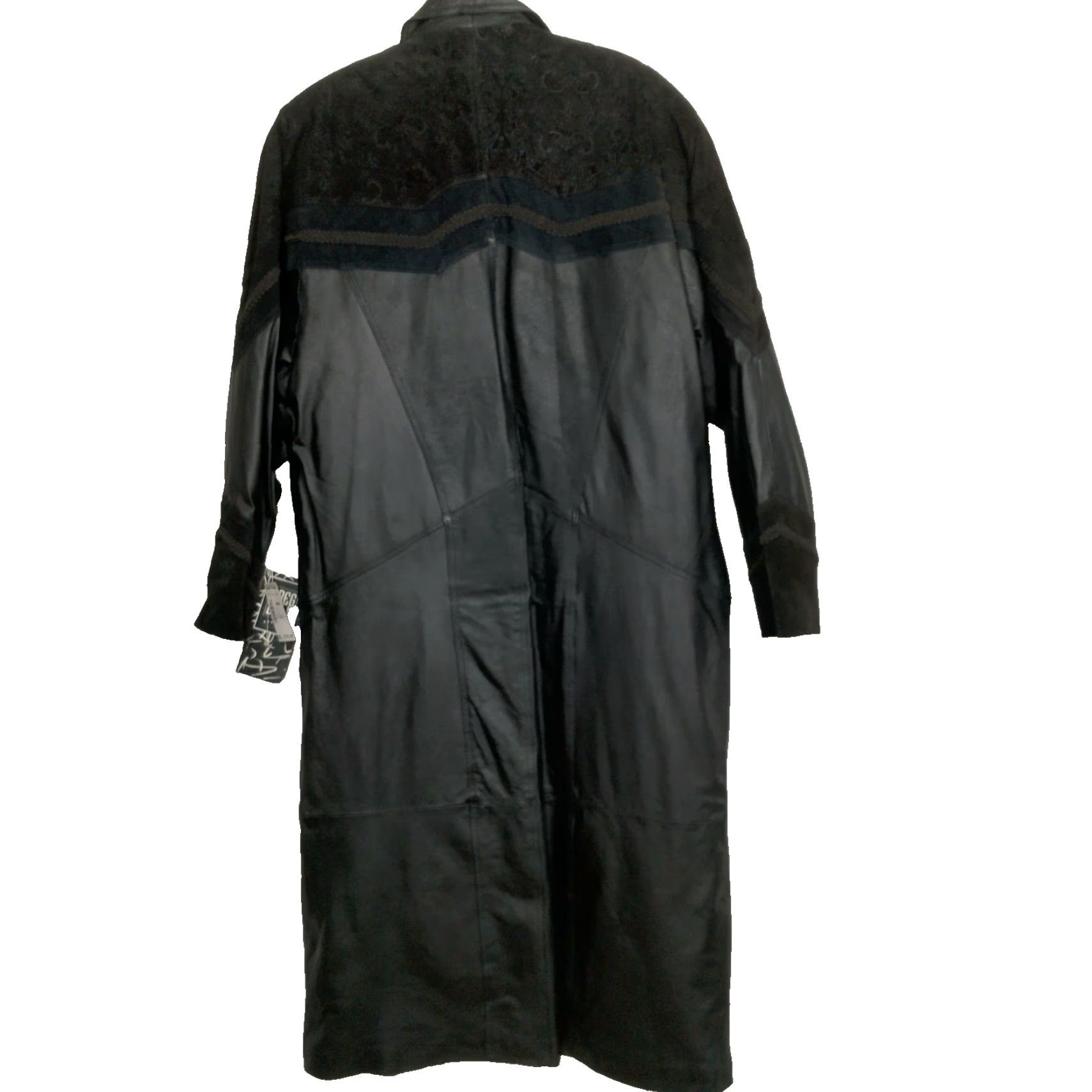 Bell VINTAGE Greg Bell Coat Trench Womens Leather Black Long Button 1990s New Old Stock Paisley Patchwork L Men? Size L / US 10 / IT 46 - 2 Thumbnail