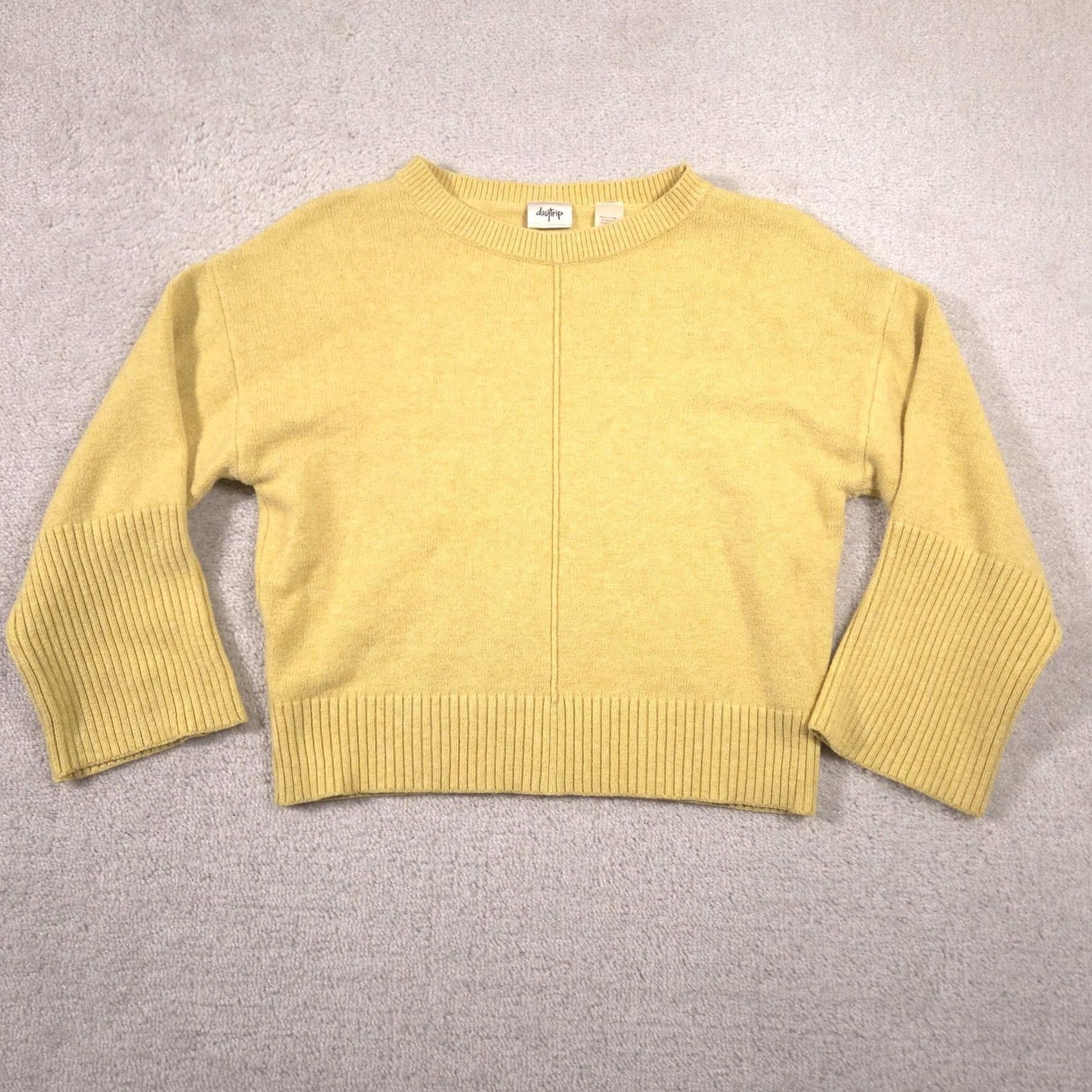 Vintage Daytrip Sweater Womens S Yellow Crew Neck 3/4 Dolman Pullover Knit Casual Fall Knit Top Women Size S / US 4 / IT 40 - 2 Thumbnail