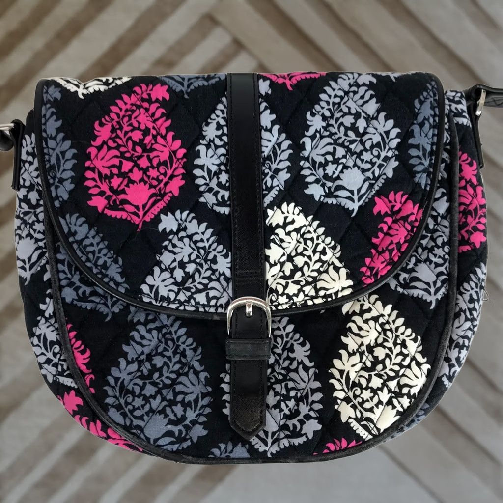 Vera Bradley Vera Bradley Quilted Shoulder Bag Floral Pink Gray White Black Adjustable Strap Size ONE SIZE - 1 Thumbnail