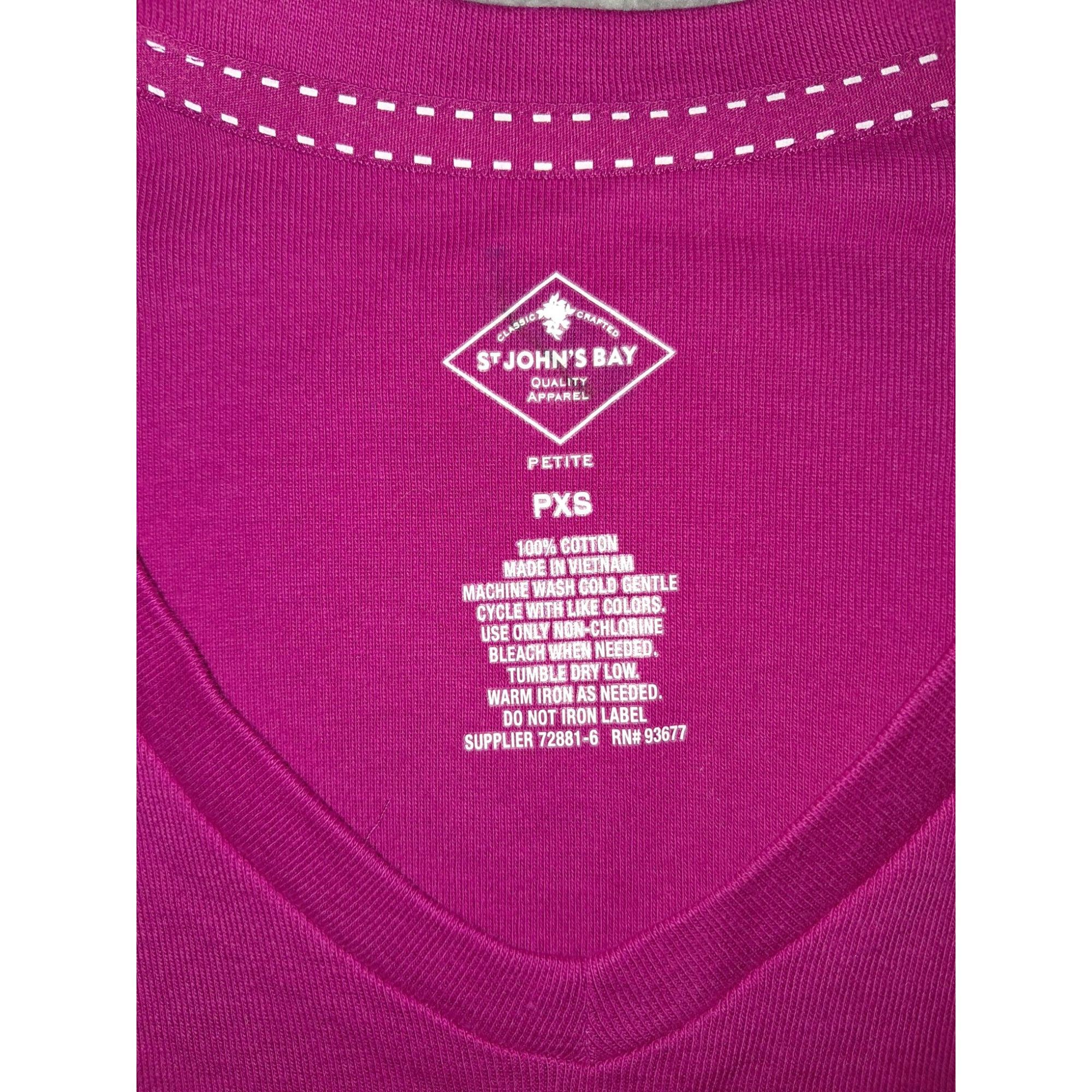 Designer St. John's Bay 3/4 Sleeve Pink V-Neck Size PXS T-shirt Size XS / US 0-2 / IT 36-38 - 3 Thumbnail