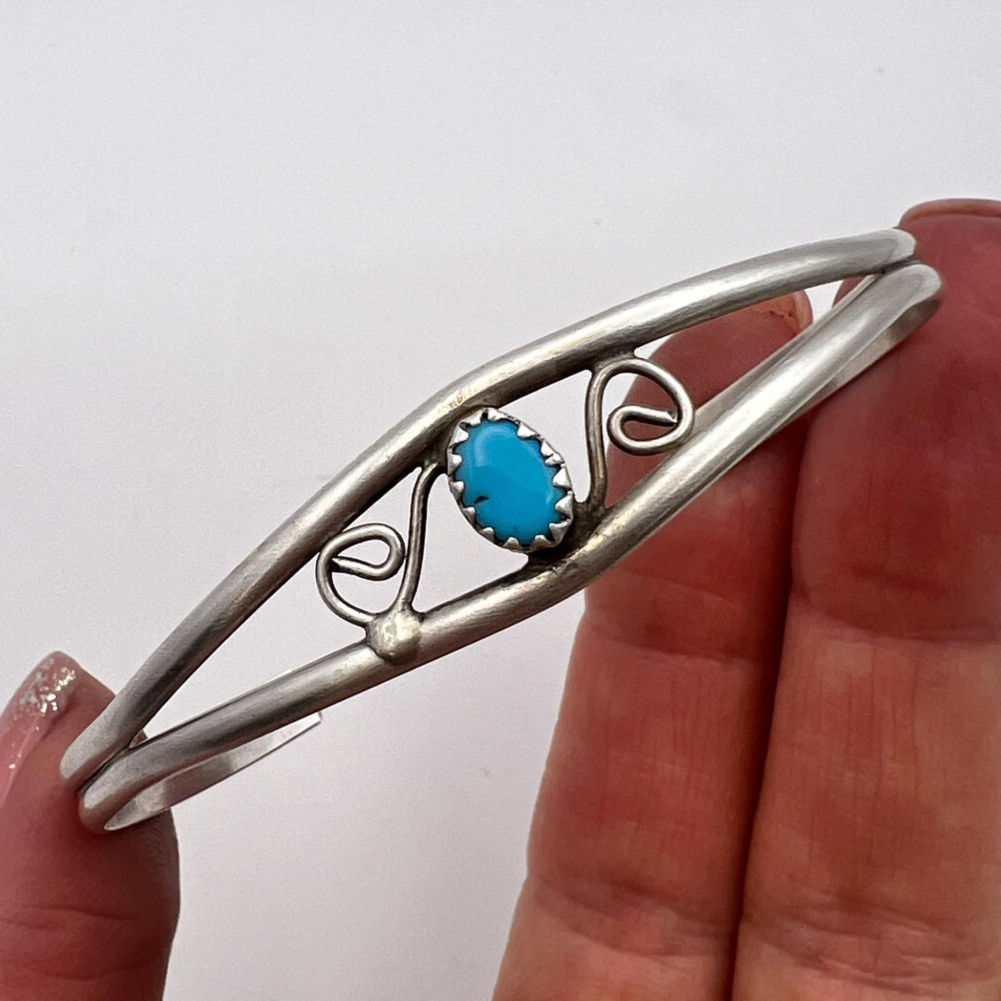 Jewelry × Vintage Vintage Bracelet Sterling Silver 925 Natural Turquoise 6.3g Size ONE SIZE - 7 Thumbnail