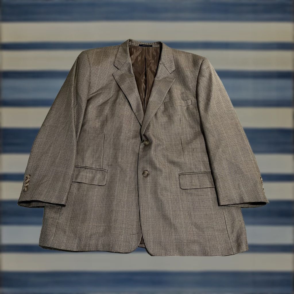 Club Room Club Room Blazer Jacket Sport Coat Silk Wool Cashmere Houndstooth Mens 48R Brown 2-Button Modern Fit Size 48R - 1 Thumbnail
