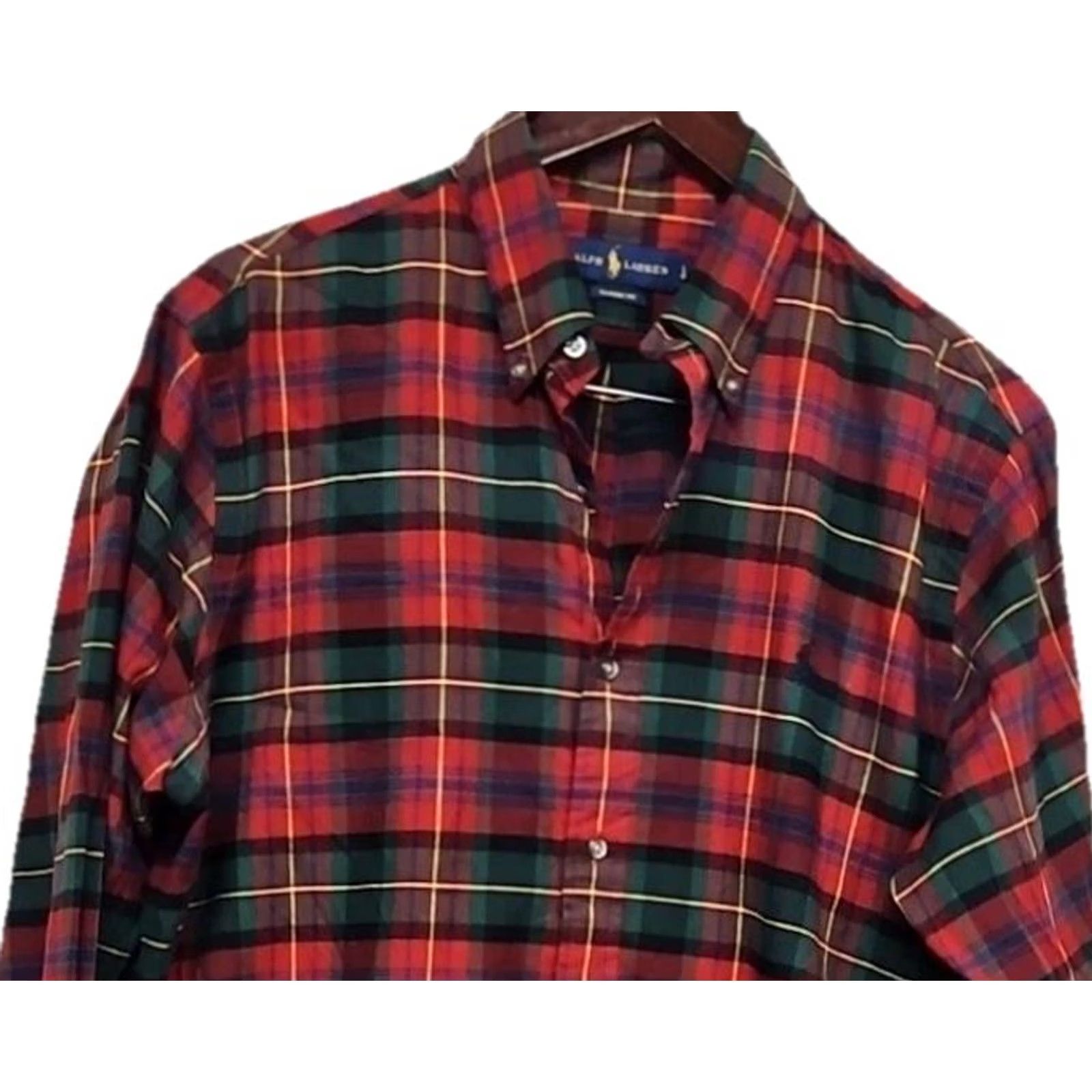 Ralph Lauren Ralph Lauren Button-Down Shirt LG Red Green Plaid Classic Fit Men’s Cotton Multicolor Long Sleeve Casual Business Travel Easy Care Size US L / EU 52-54 / 3 - 2 Thumbnail