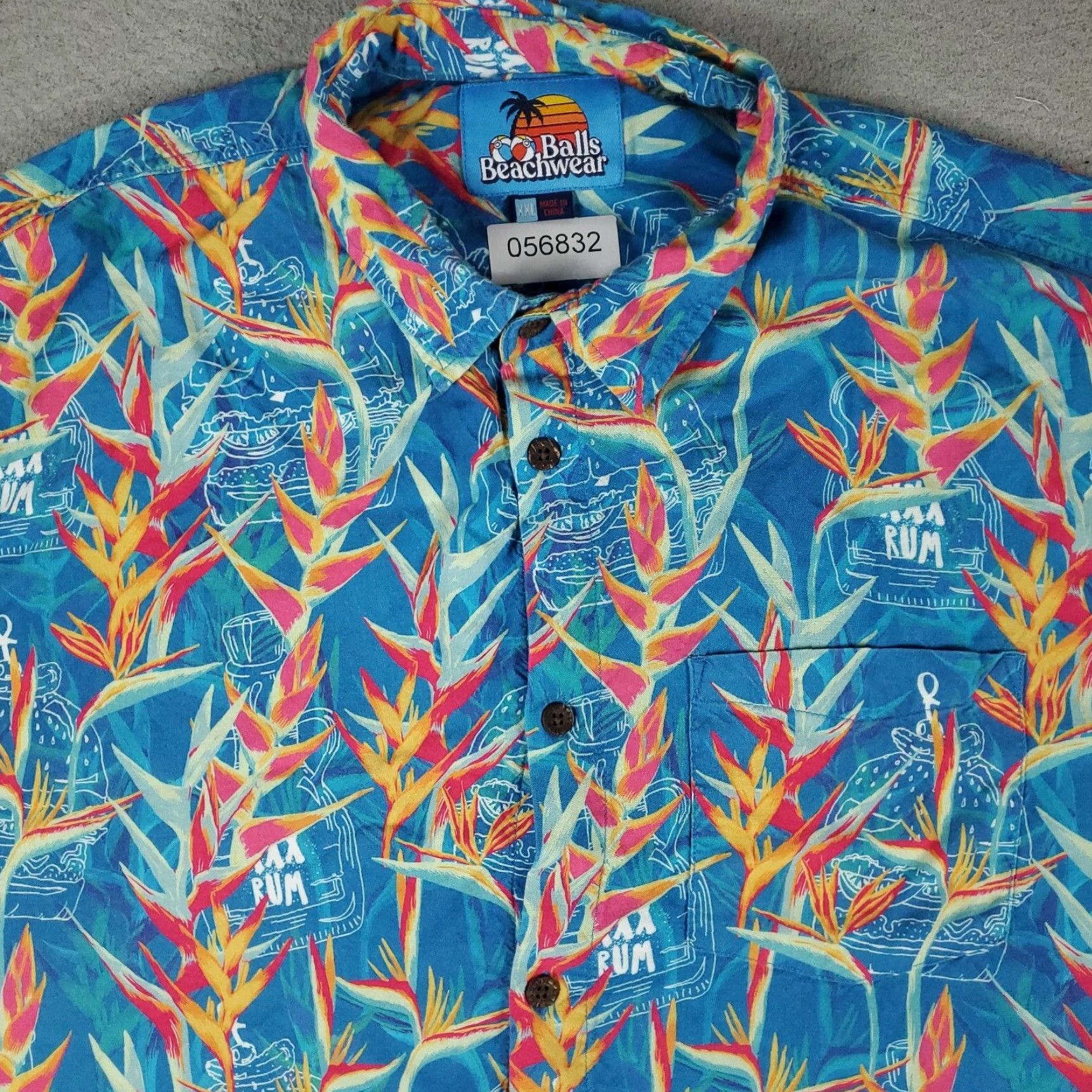 Paradise BALLS Beachwear Shirt Mens 2XL Floral Hawaiian Short Sleeve Button-Up Aloha Ivory Viscose Rayon, Beach/Cocktail/Travel, Mens Size US XXL / EU 58 / 5 - 2 Thumbnail