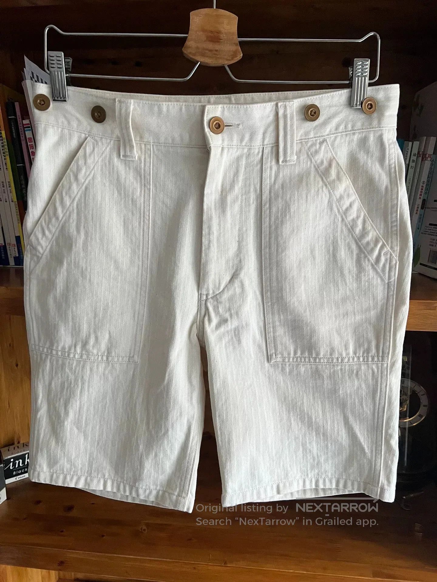 Nigel Cabourn Nigel Cabourn White Herringbone Cargo Shorts. Size US 32 / EU 48 - 4 Thumbnail