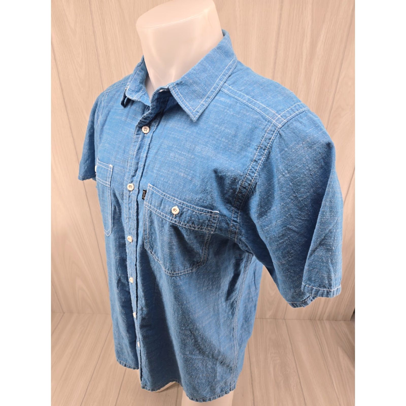 KAVU KAVU Shirt Mens Medium Solid Blue Outdoor Pocket Short Sleeve Casual Cotton Shirt Size US M / EU 48-50 / 2 - 5 Thumbnail
