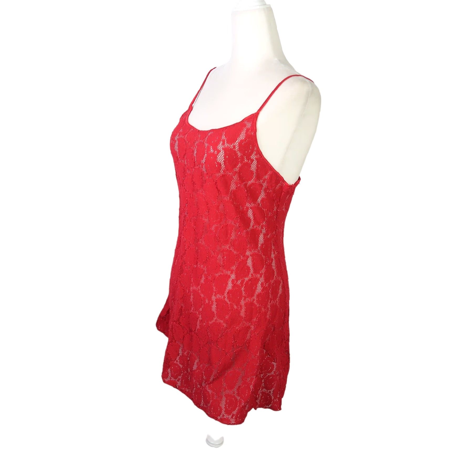 Vintage VINTAGE 90s Red Heart Lace Mini Lingerie Slip Dress M Women Size M / US 6-8 / IT 42-44 - 3 Thumbnail