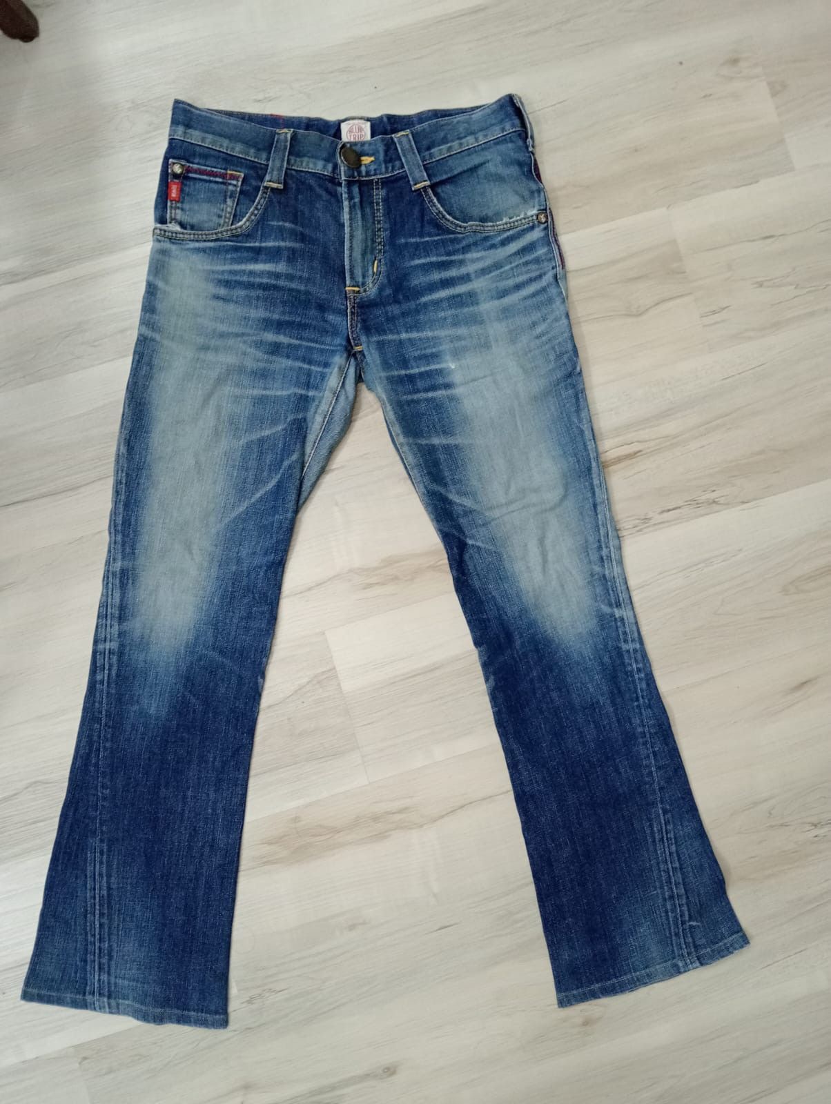Edwin × Japanese Brand Flared Edwin Blue Trip distressed twist leg Size US 33 - 1 Thumbnail