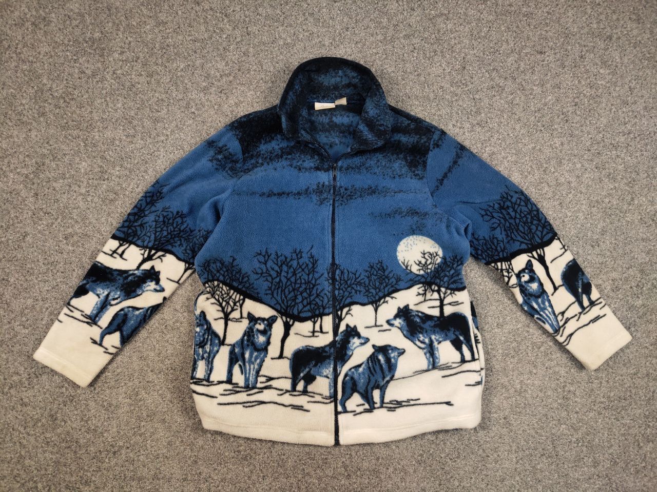 Japanese Brand 💙 Vintage 90's Fleece Zip Jacket Over Art Winter Wolf Hype Size US S / EU 44-46 / 1 - 12 Thumbnail