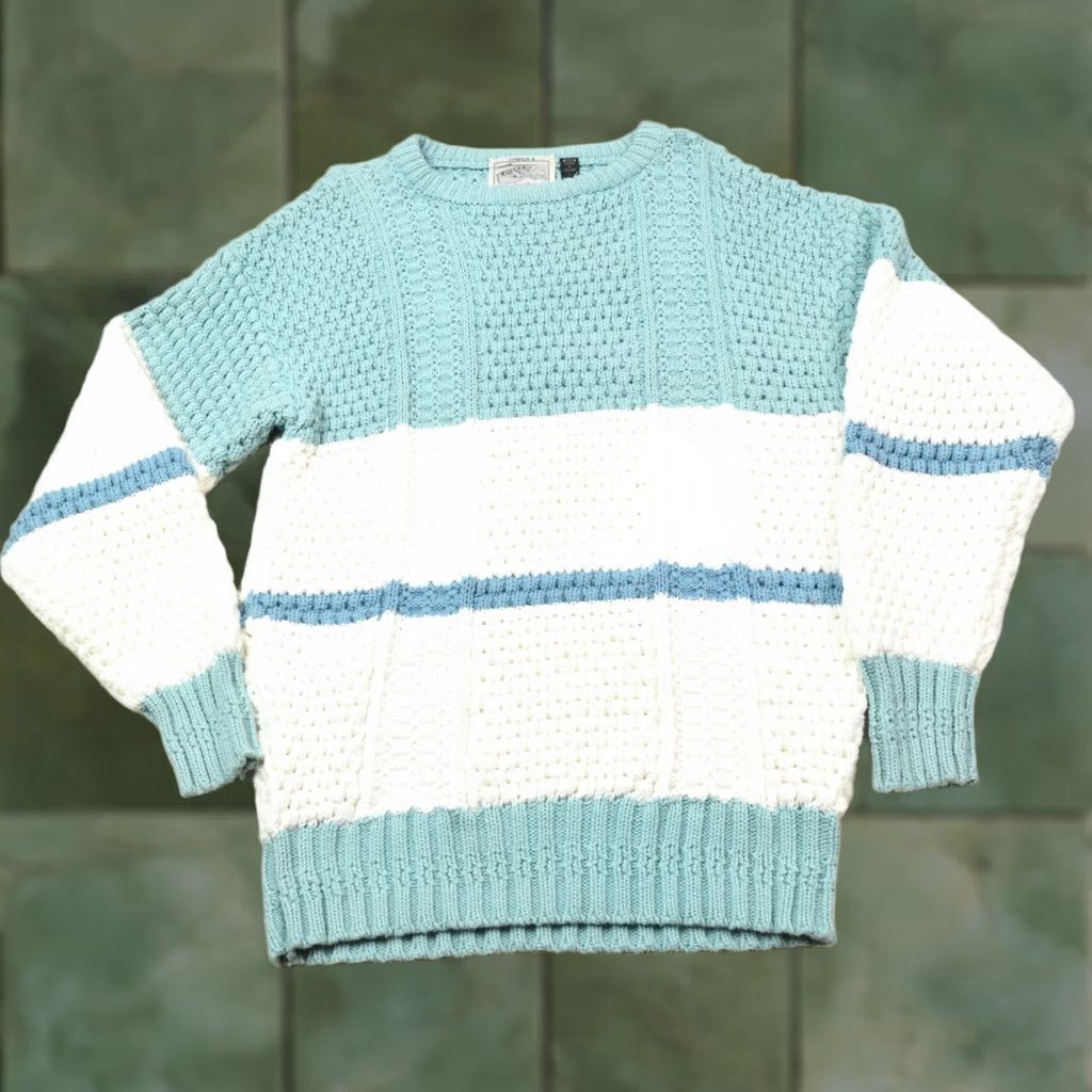 Vintage VINTAGE Donegal Sweater Mens Large Blue Striped Cable-Knit Hand Loomed PullOver Crew Neck Casual Winter Fall Mens Size US L / EU 52-54 / 3 - 1 Thumbnail