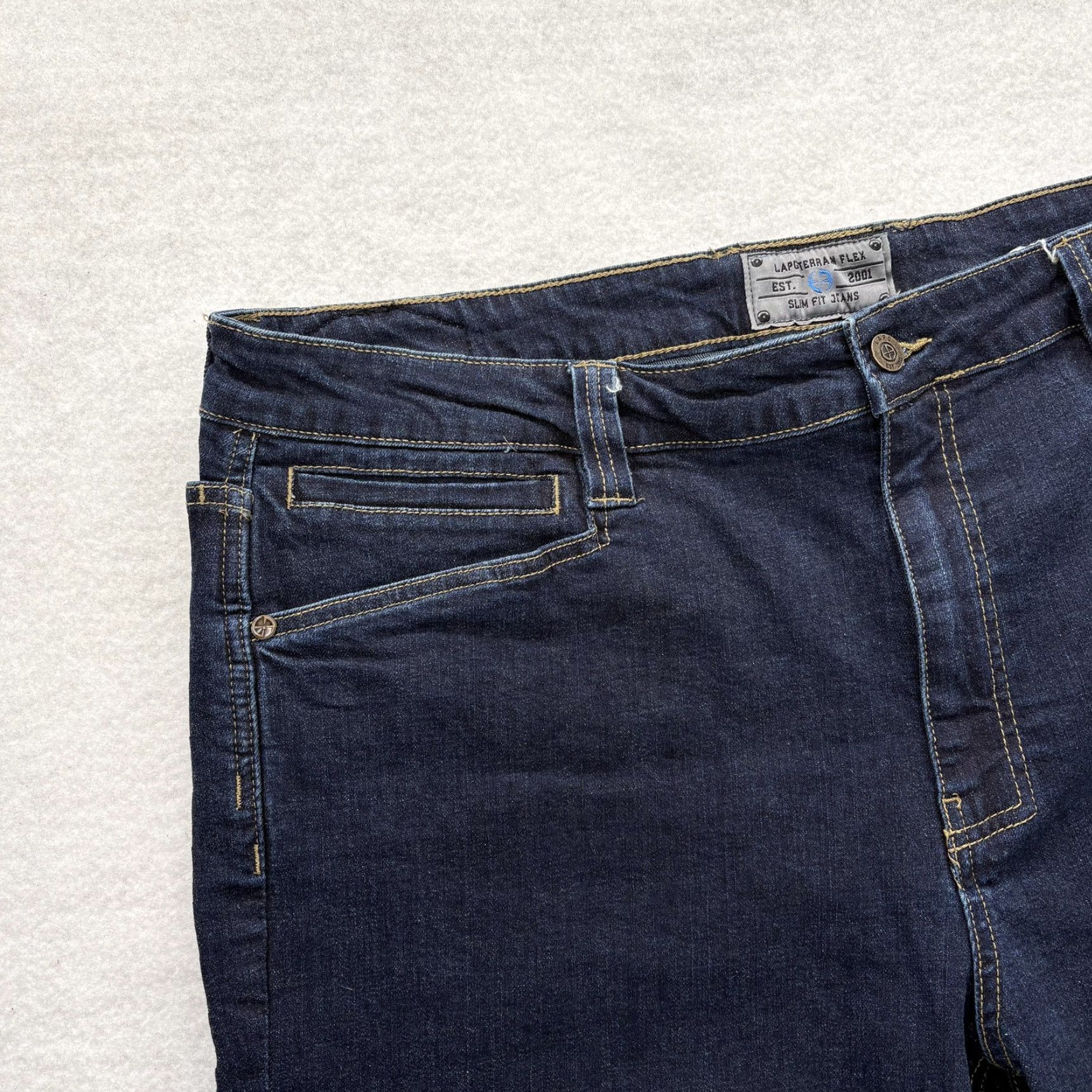 Denime LAPG Terrain Flex Jeans Mens 38x32 Blue Dark Wash Slim Straight Stretch Denim Jeans Size US 38 / EU 54 - 3 Thumbnail