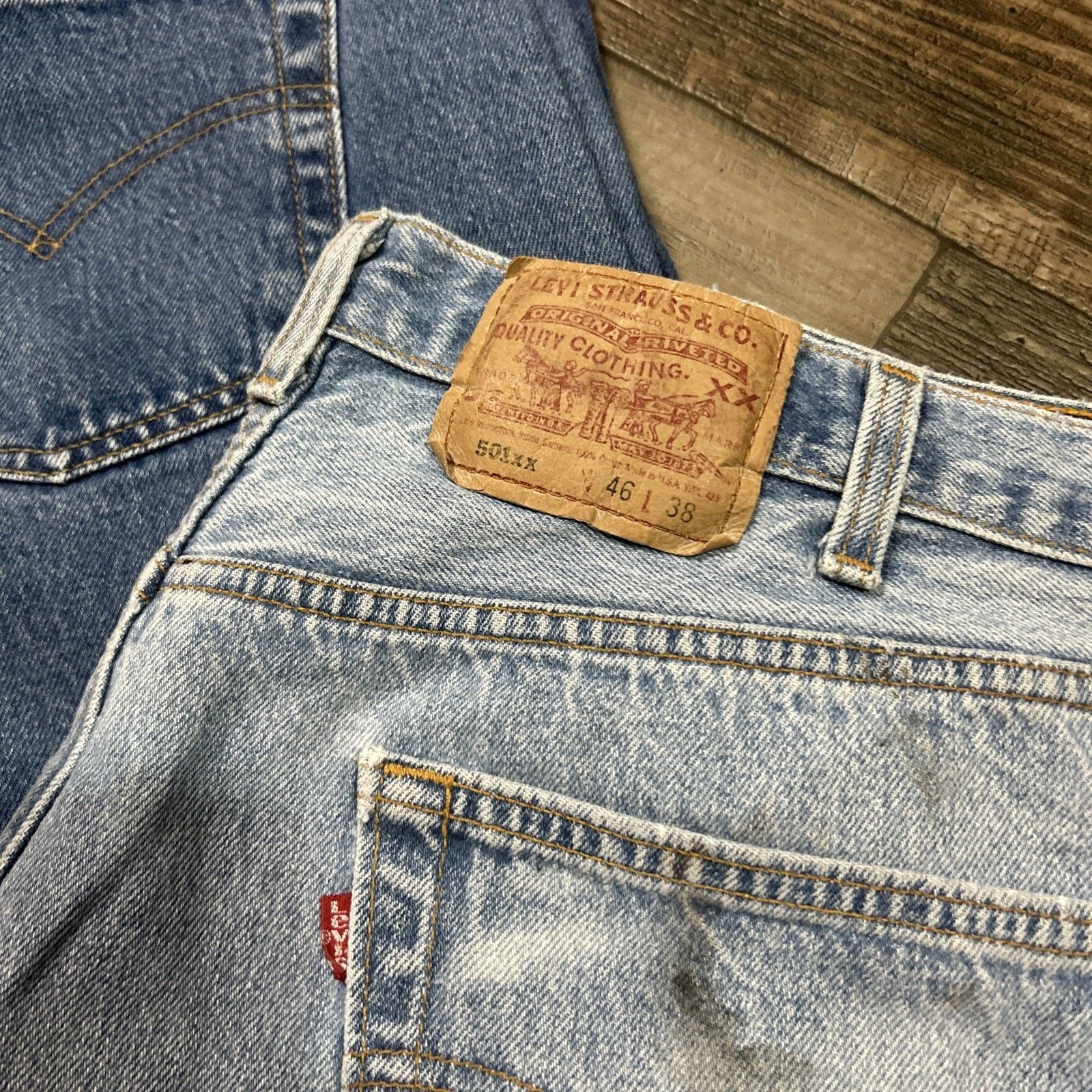 Levi's Lot 2 Levis 501 Cotton Jeans 46x38 USA Made 90s Button Fly Size US 44 / EU 60 - 2 Thumbnail