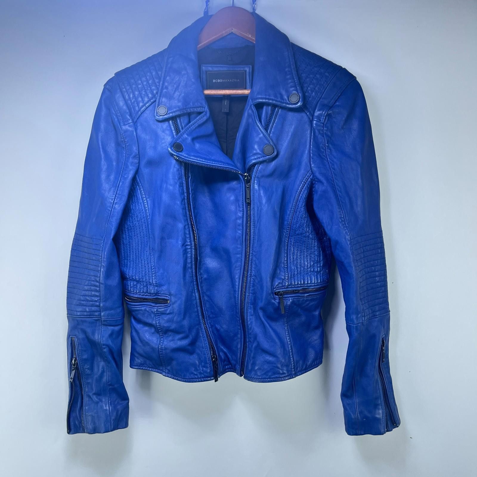 Bcbgmaxazria BCBG Max Azria Leather Jacket Blue Women's Large Size L / US 10 / IT 46 - 1 Thumbnail