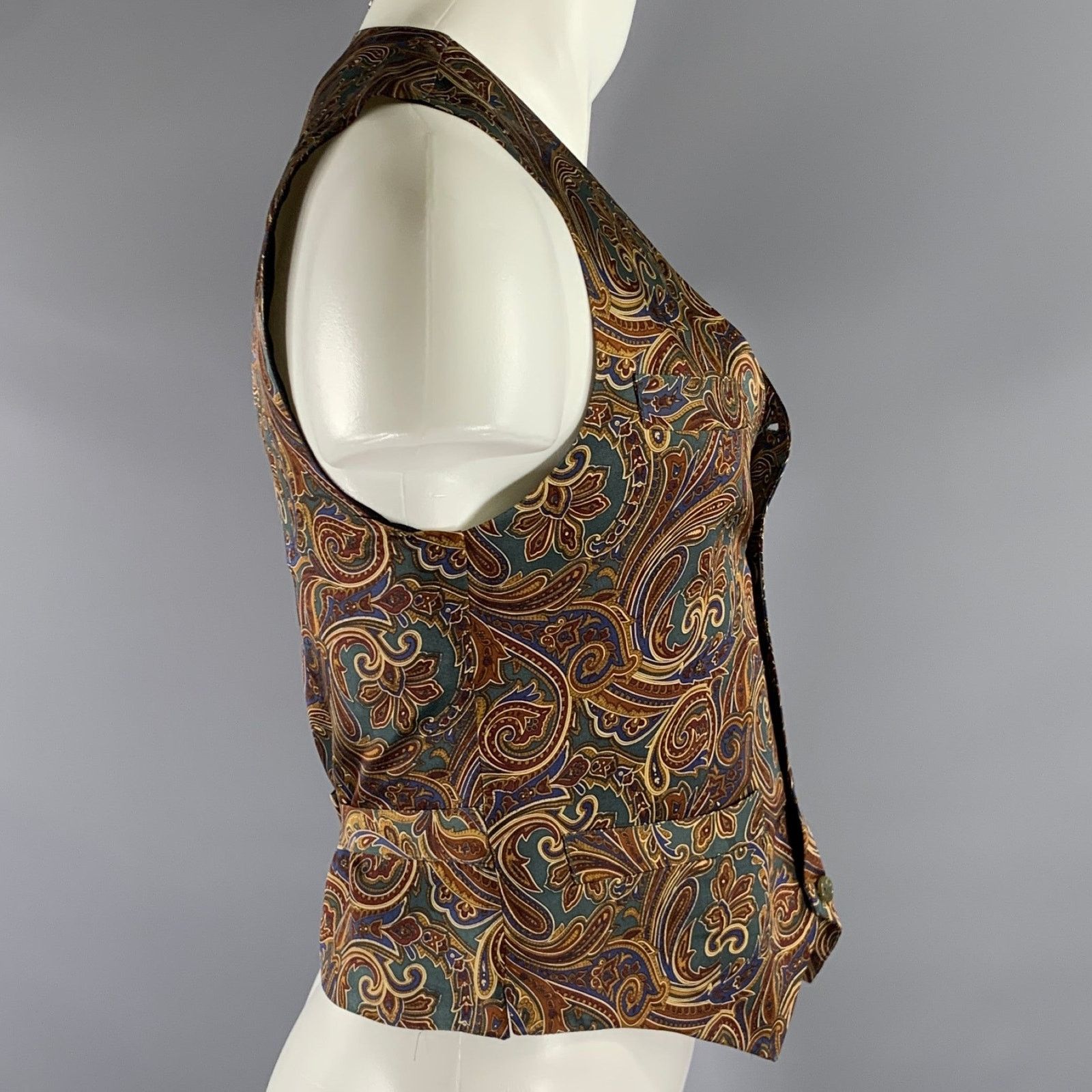 Nordstrom NORDSTROM Size S Green Burgundy Paisley Silk Vest Size 34S - 3 Thumbnail