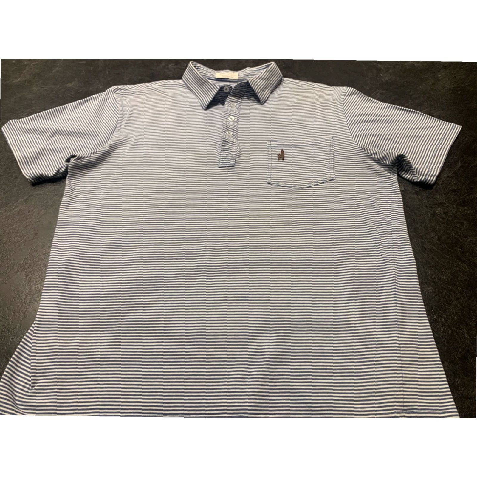 johnnie-O Mens Johnnie-O Polo Shirt XL Blue White Striped Short Sleeve Cotton Embroidered Logo Classic Golf Size US XL / EU 56 / 4 - 2 Thumbnail