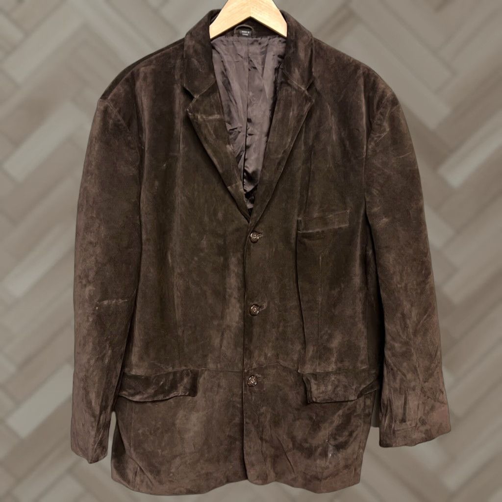 Alfani Alfani Leather Blazer Jacket Mens Brown 44R Chocolate Brown Regular Size 44 Blazer Jacket Mens Size 44R - 1 Thumbnail