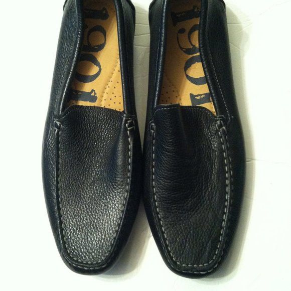 1901 1901 MENS NEW BLACK LEATHER SLIP-ON LOAFERS SIZE: 10M Size US 10 / EU 43 - 2 Thumbnail