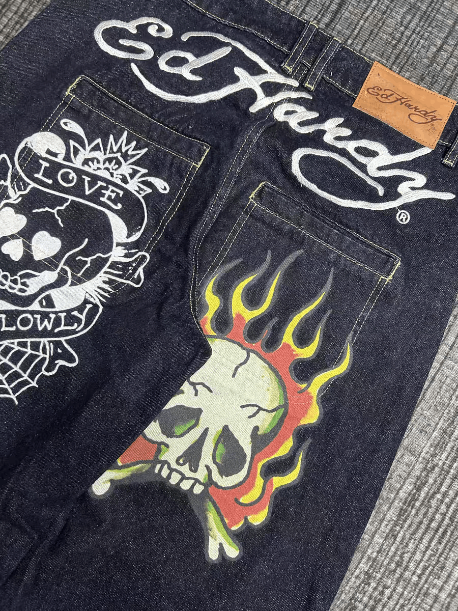 Ed Hardy ed hardy printed fire skullface denim baggy jeans Size US 30 / EU 46 - 2 Thumbnail