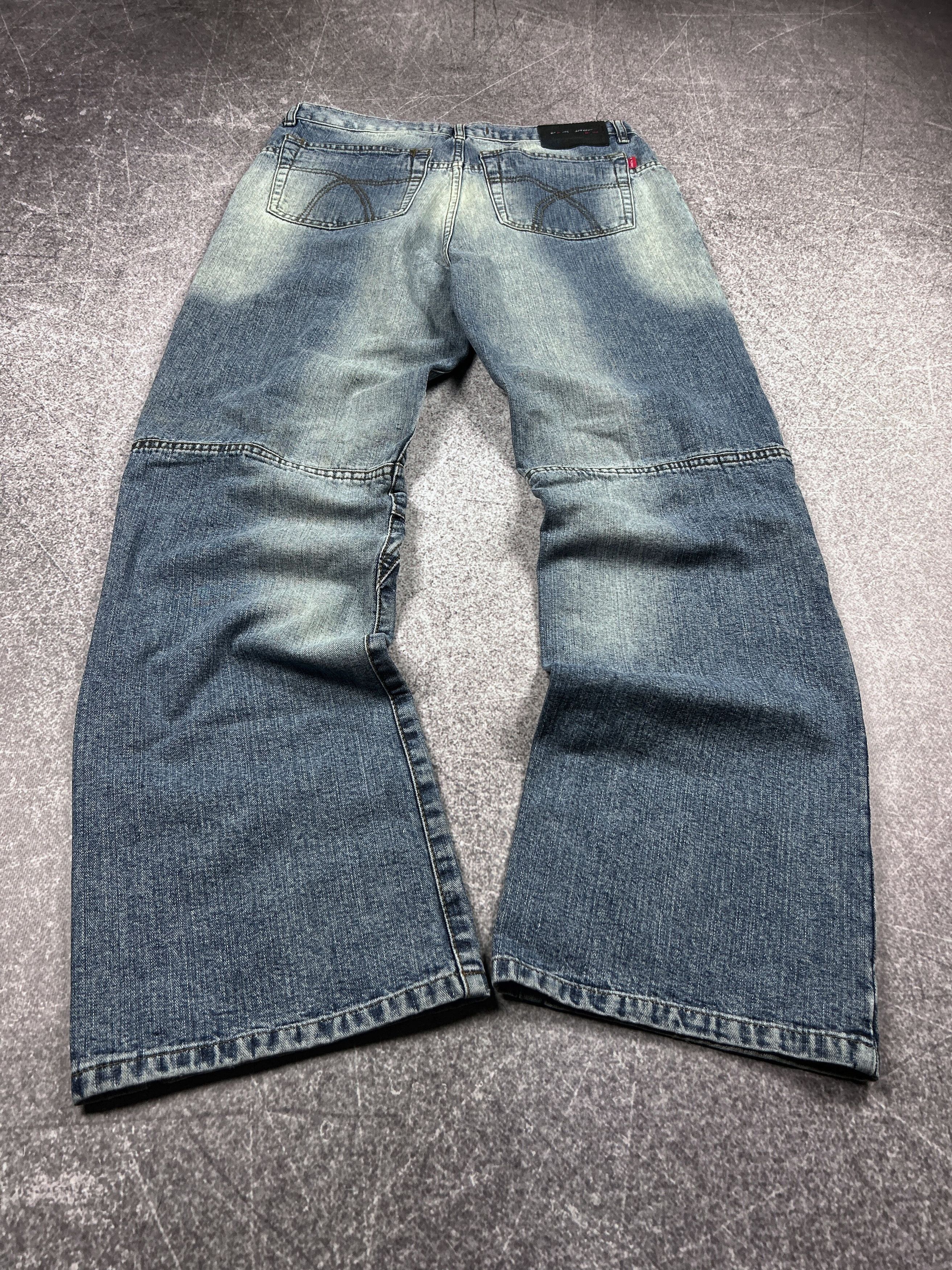 Vintage Y2K Wide Leg Panel Denim Jeans Baggy Skater Distressed Fade Size US 32 / EU 48 - 2 Thumbnail