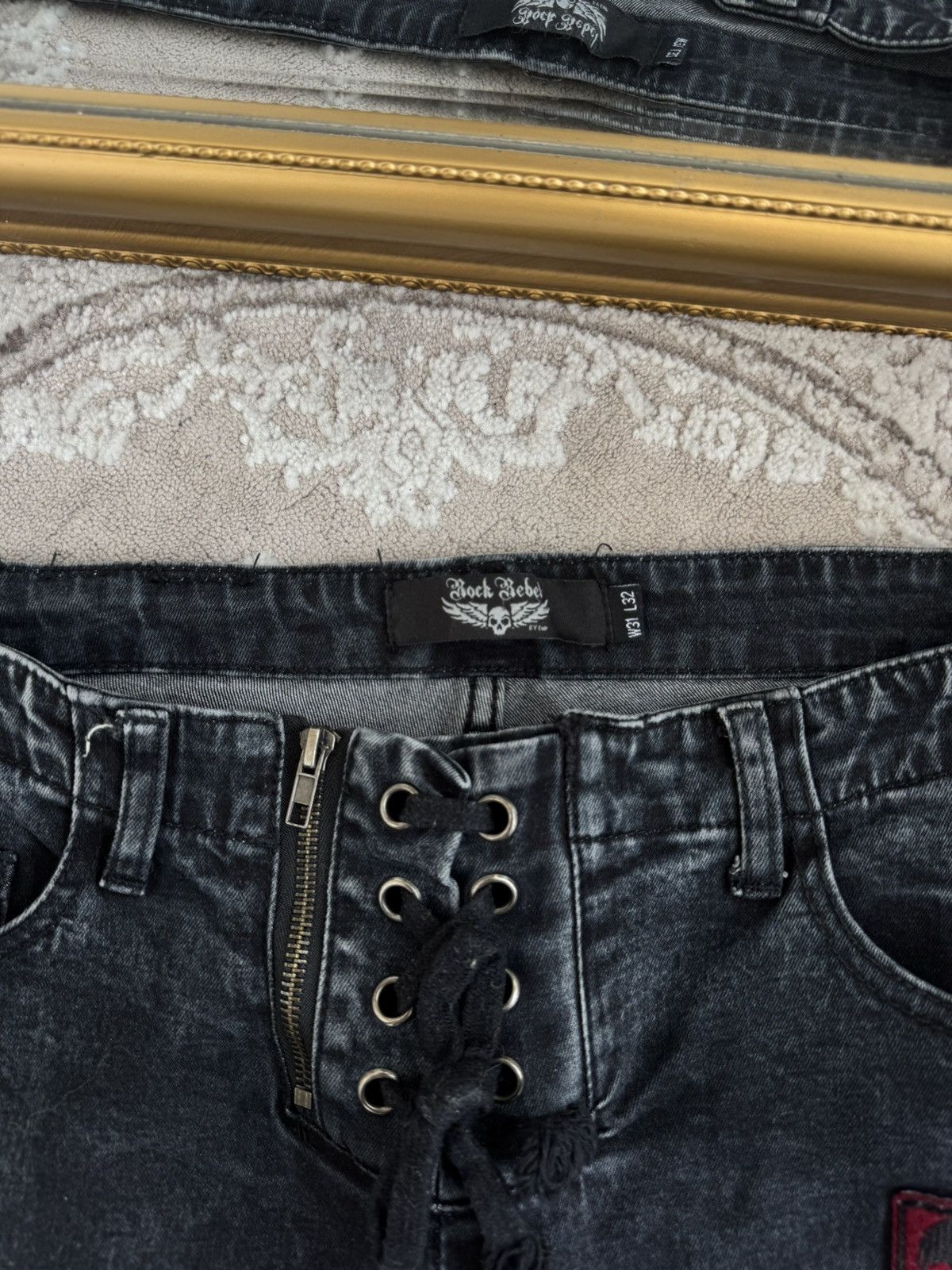 Le Grande Bleu (L.G.B.) Flared Bootcut Rock Rebel Jeans Skull Rock n Roll Gothic Size US 31 - 4 Thumbnail