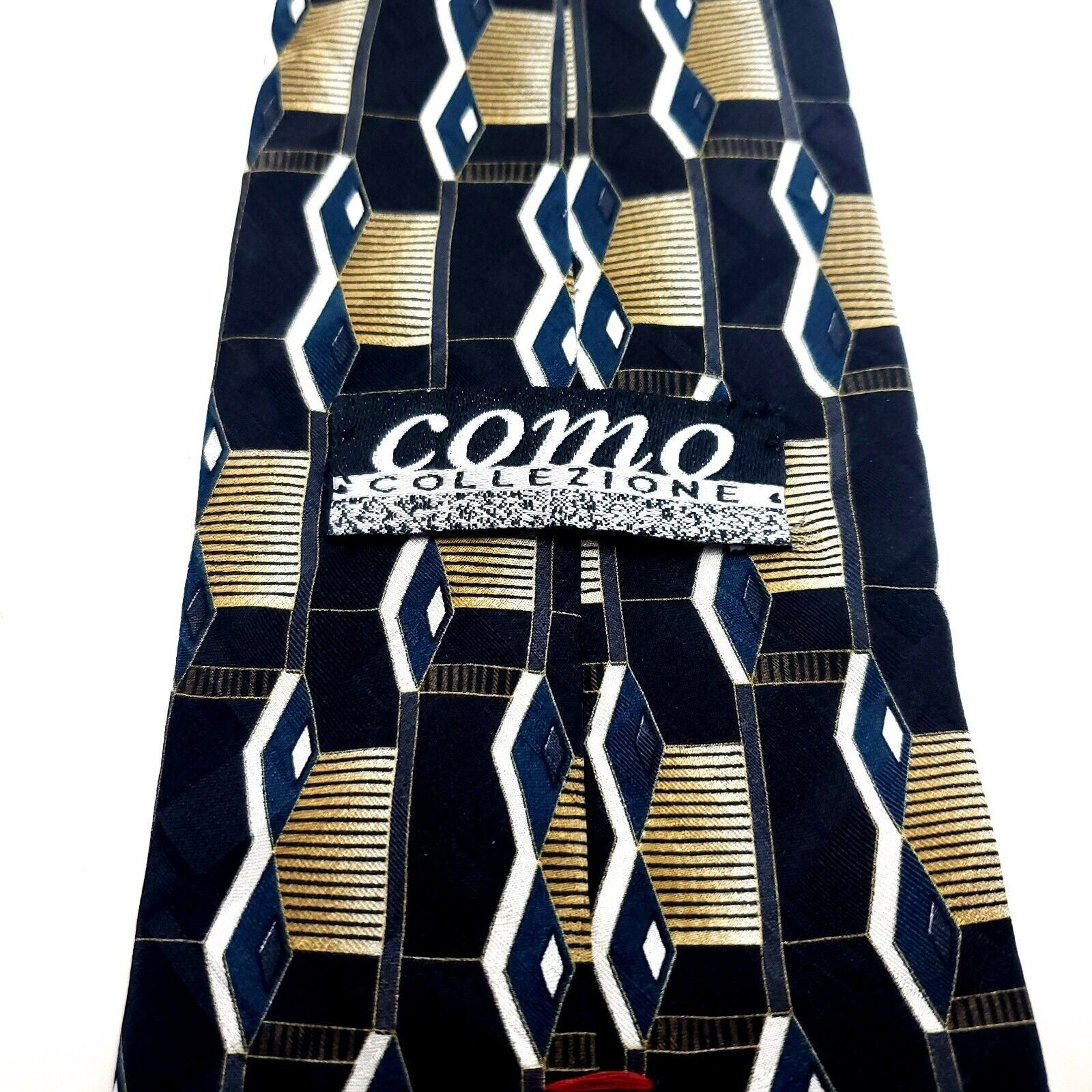 Vintage Como Collezione Black Silk Tie Woven Wide Geometric Size ONE SIZE - 4 Thumbnail