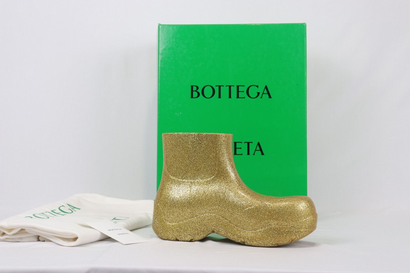 Bottega Veneta Puddle Ankle Sparkle Rubber Boot in Gold Size US 11 / EU 44 - 1 Thumbnail