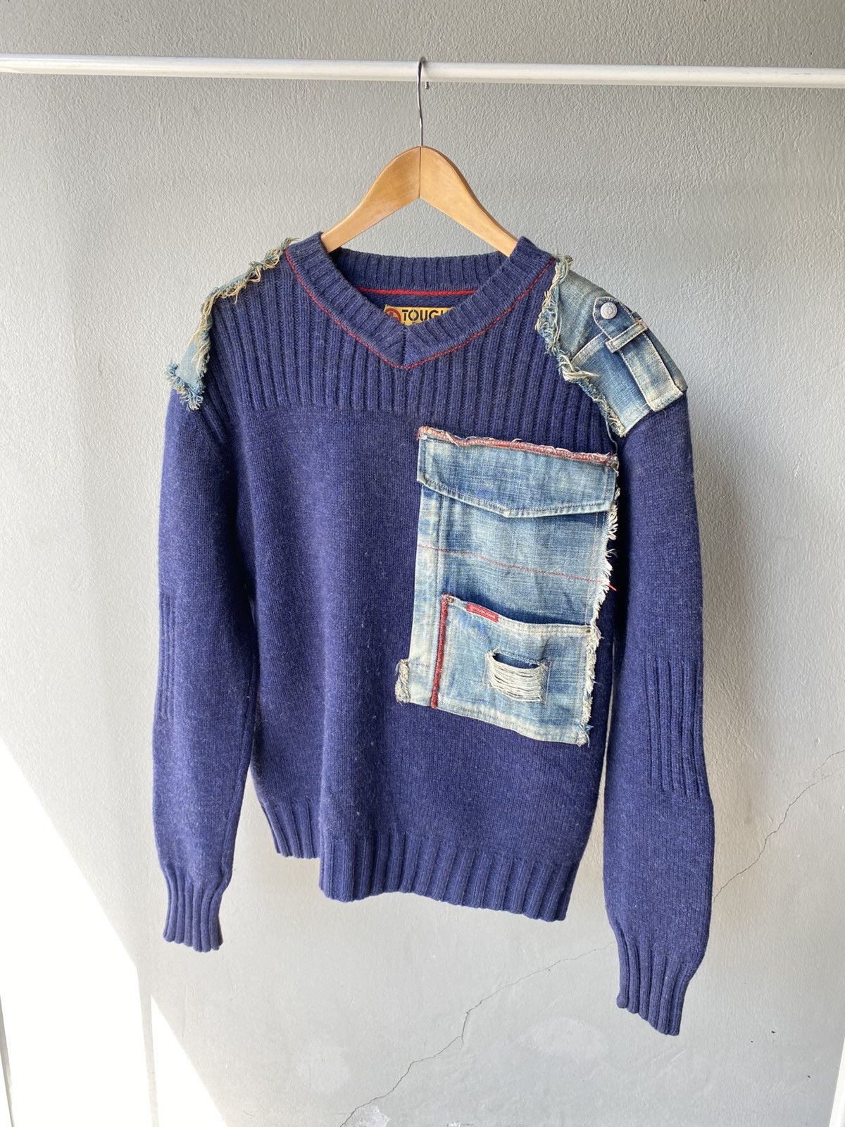 Darn Tough × Designer TOUGH JEANS Indigo Denim Patch Knit Size US XL / EU 56 / 4 - 9 Thumbnail