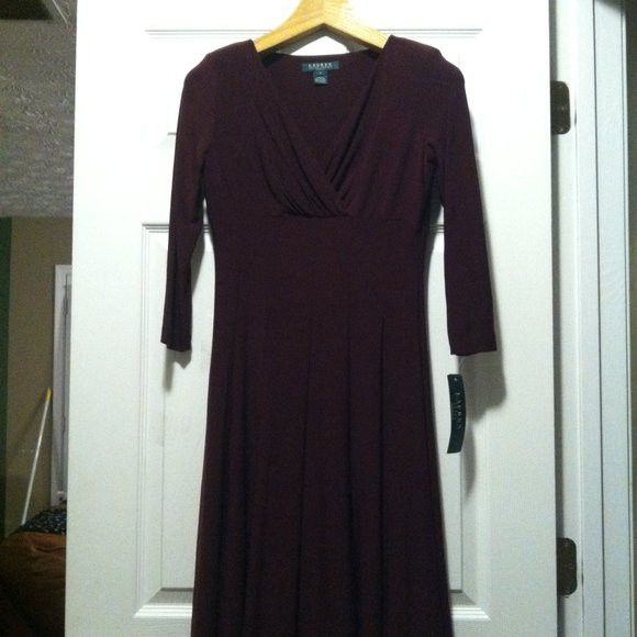 Ralph Lauren RALPH LAUREN WOMEN'S NEW BURGUNDY 95%POLYESTER DRESS SIZE: 2 Size XS / US 0-2 / IT 36-38 - 2 Thumbnail