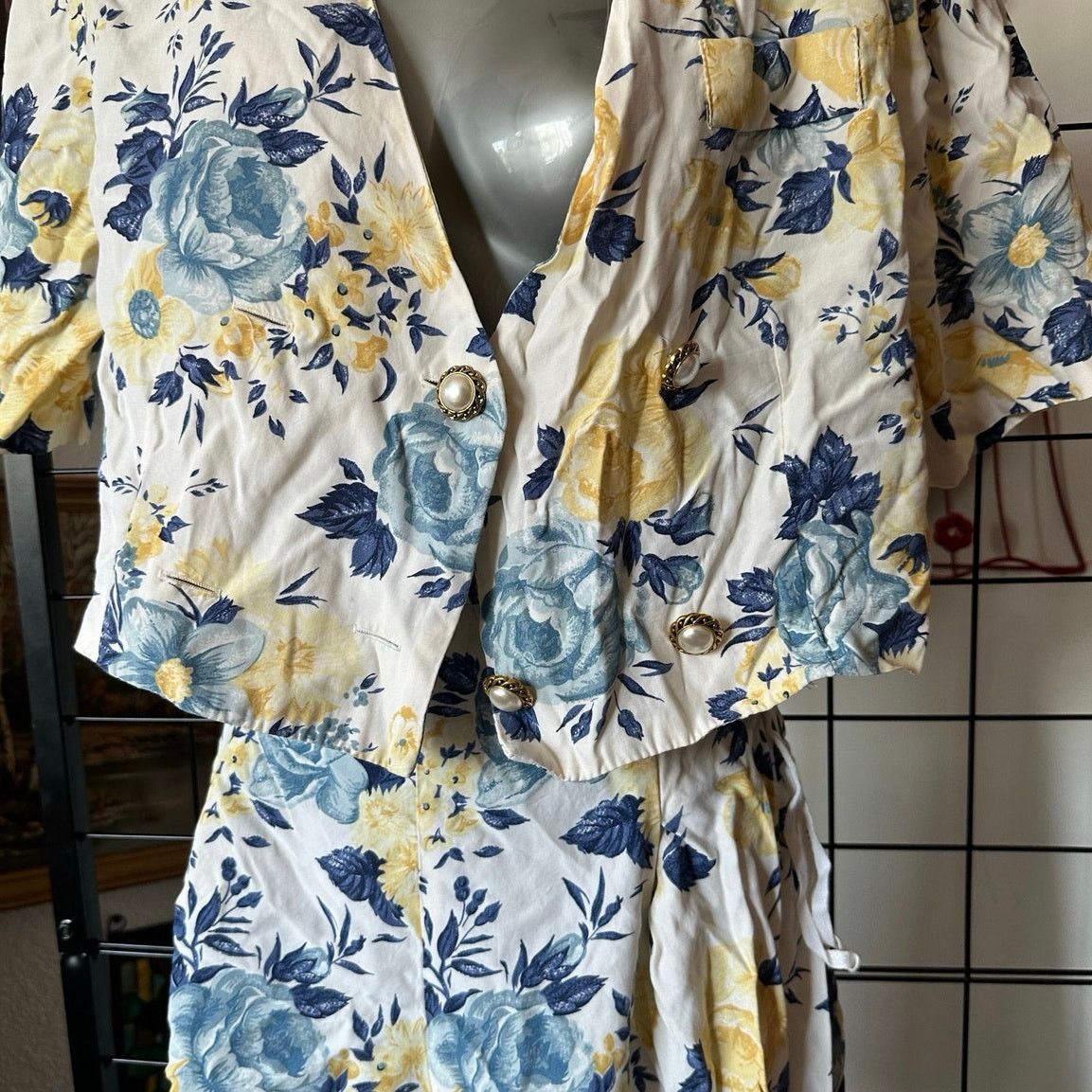 Other en focus yellow blue creme floral top and bottom shorts set Size L / US 10 / IT 46 - 2 Thumbnail