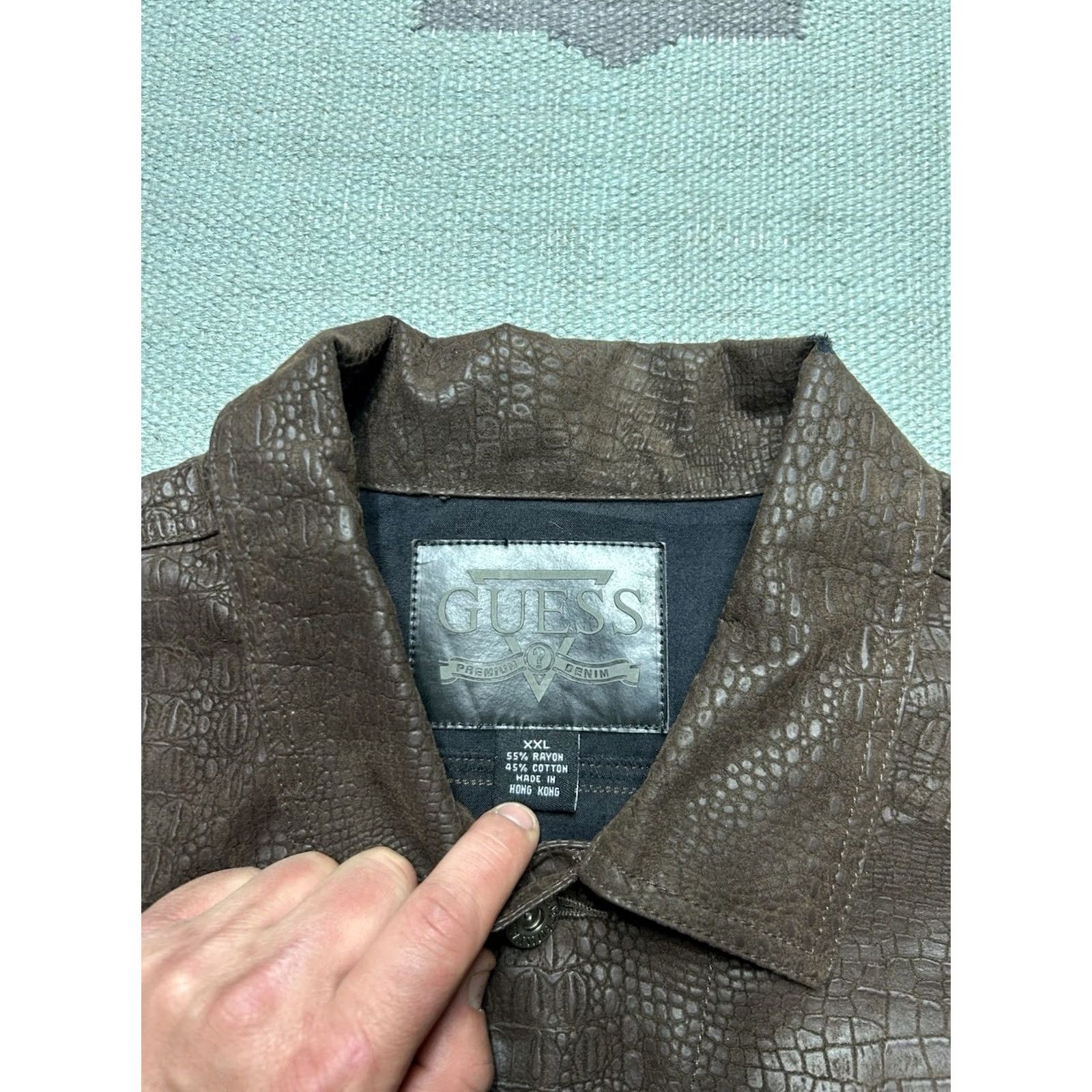 Guess GUESS Trucker Jacket 2XL Brown Faux Snakeskin Rayon Cotton Men’s Jacket Size US XXL / EU 58 / 5 - 5 Thumbnail