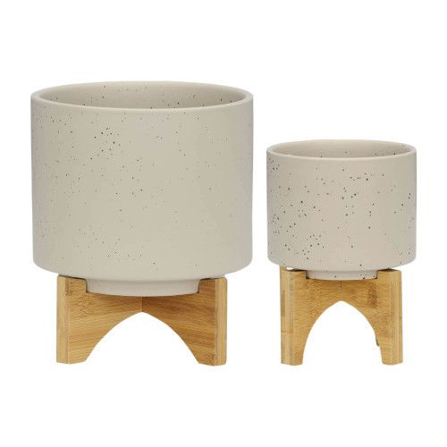 Designer × Homemade S/2 5/8" PLANTER W/ WOOD STAND, MATTE BEIGE Size US L / EU 52-54 / 3 - 1 Thumbnail