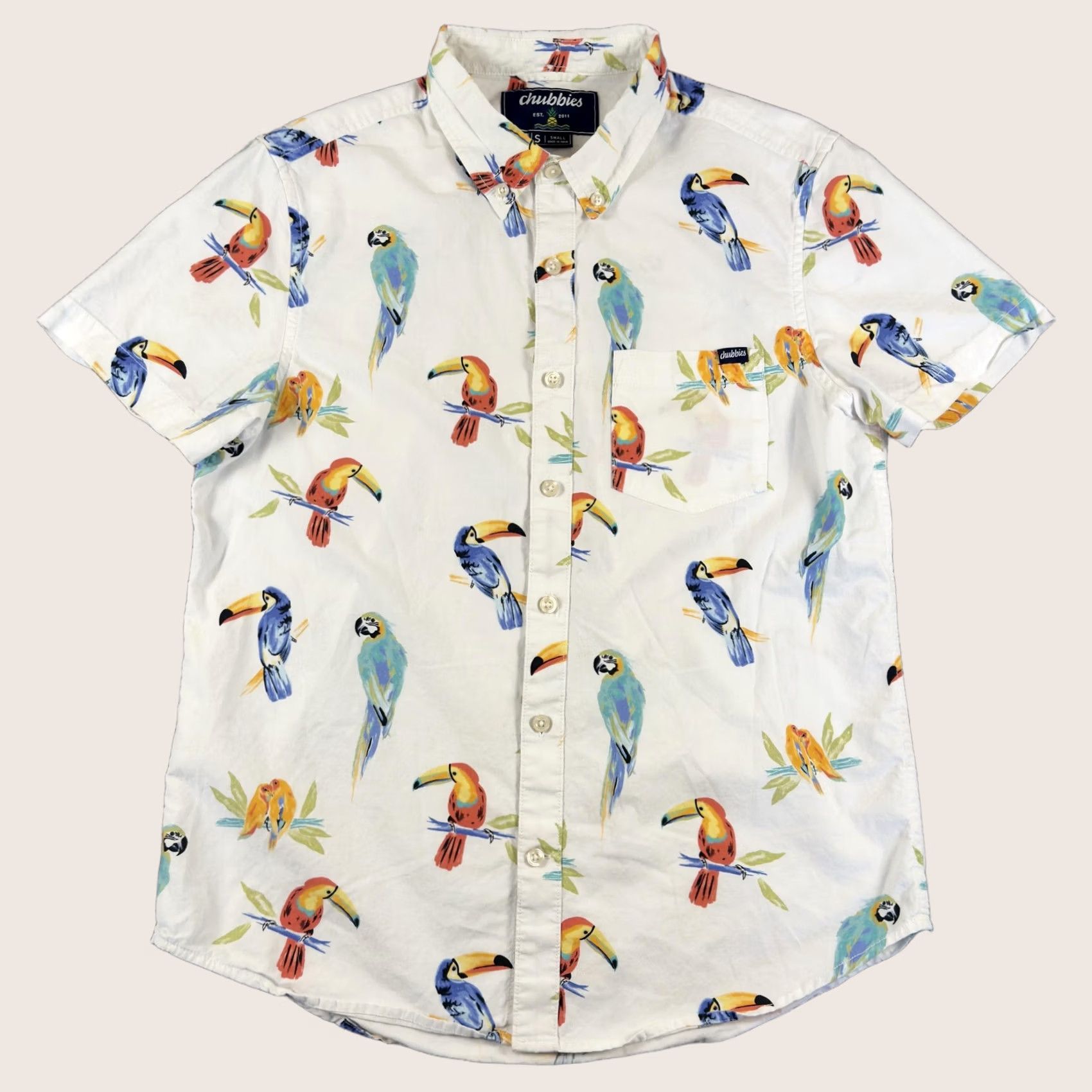 Chubbies Chubbies Shirt Mens Small White Tropical Bird Short Sleeve Button Up Casual Size US S / EU 44-46 / 1 - 1 Thumbnail