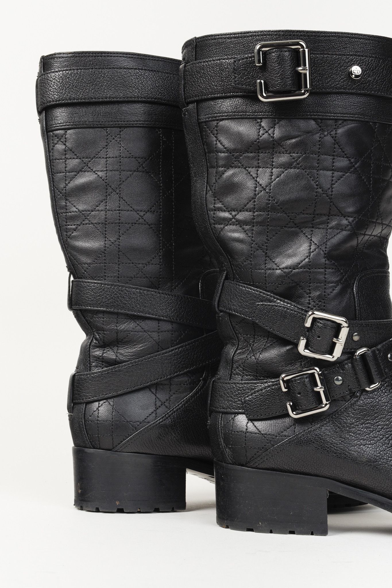 Dior Christian Dior Black Cannage Quilted Biker Boots Size US 8.5 / IT 38.5 - 9 Thumbnail