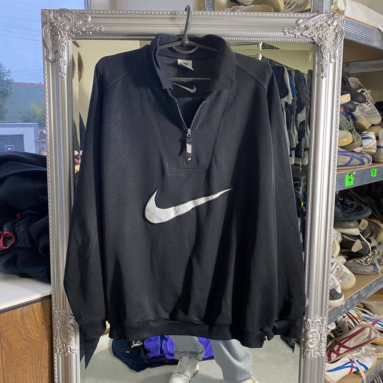 Nike Vintage 90's Nike Drill Big Swoosh 1/3 Zip Up Sweatshirt Size US L / EU 52-54 / 3 - 1 Thumbnail
