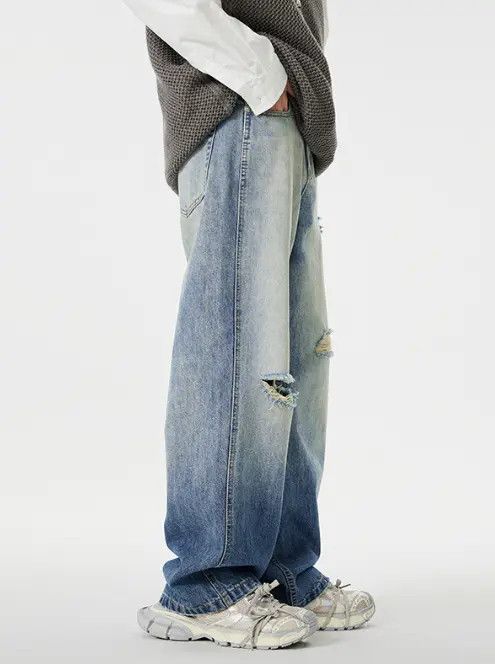 Japanese Brand American street light blue distressed vintage ripped jeans Size US 32 / EU 48 - 7 Thumbnail