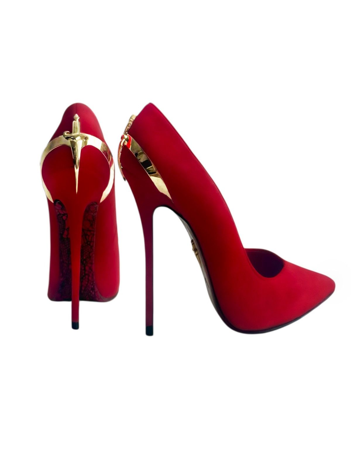 Paciotti Extremely rare red dagger heels with a metallic gold. Size US 8 / IT 38 - 1 Thumbnail