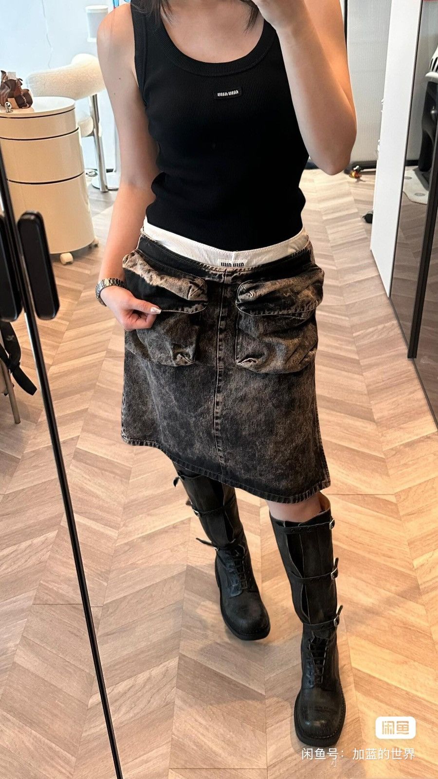 Miu Miu Miu Miu Gray Cotton A-Line Mini Skirt . Size 23" - 1 Thumbnail