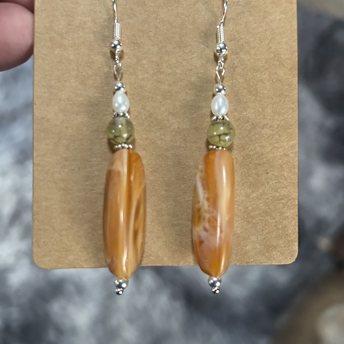 Handmade Handcrafted elegant vintage marble lucite bead earrings Size ONE SIZE - 3 Thumbnail