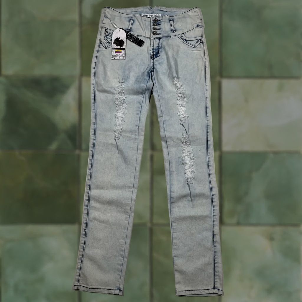 Vintage Silver Diva Jeans Womens 7 Skinny Light Wash Distressed Push Up High Rise Size 28" / US 6 / IT 42 - 1 Thumbnail