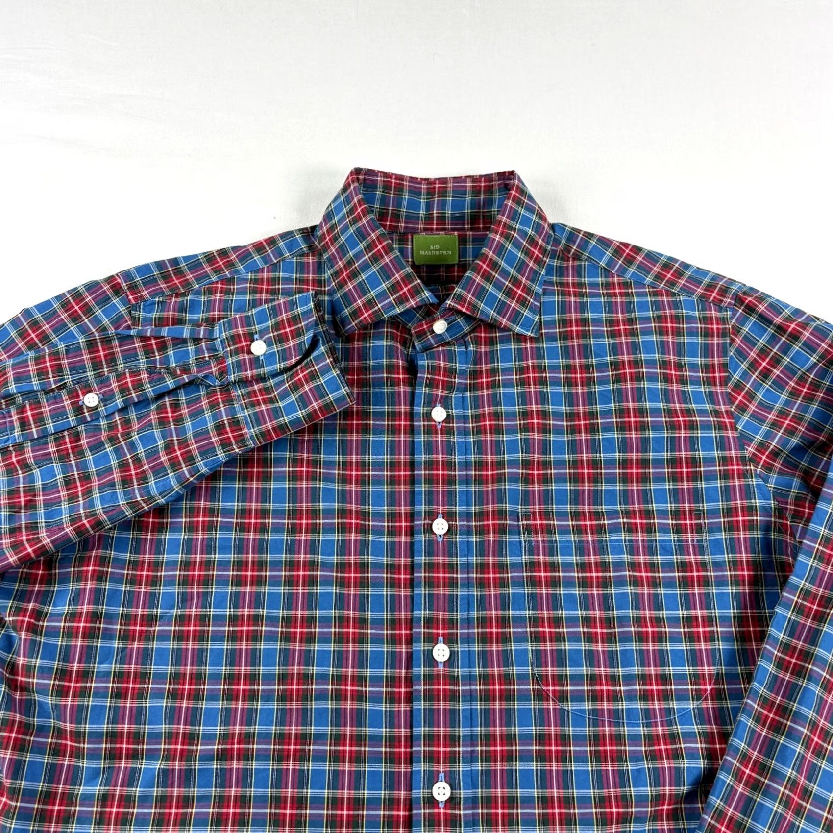 Sid Mashburn Sid Mashburn Shirt Men M Blue Red Plaid Button-Up Long Sleeve Casual Formal Relaxed Fit Mens Size 40R - 2 Thumbnail