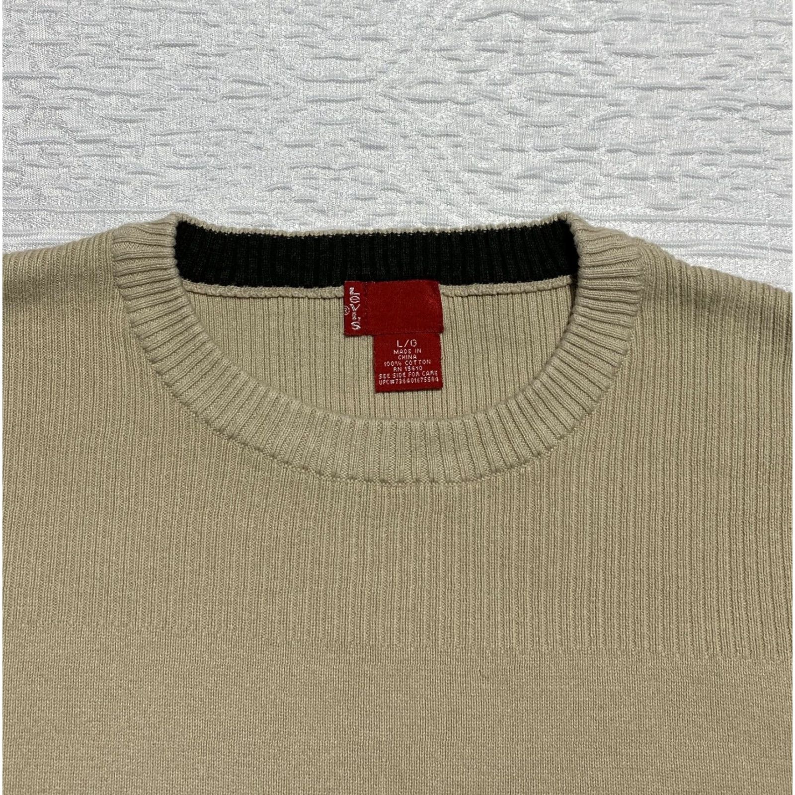 Levi's Levi's Crewneck Knit Sweater Pullover Mens Large Beige Cotton Knit Ribbed Hem Cuffs Size US L / EU 52-54 / 3 - 2 Thumbnail