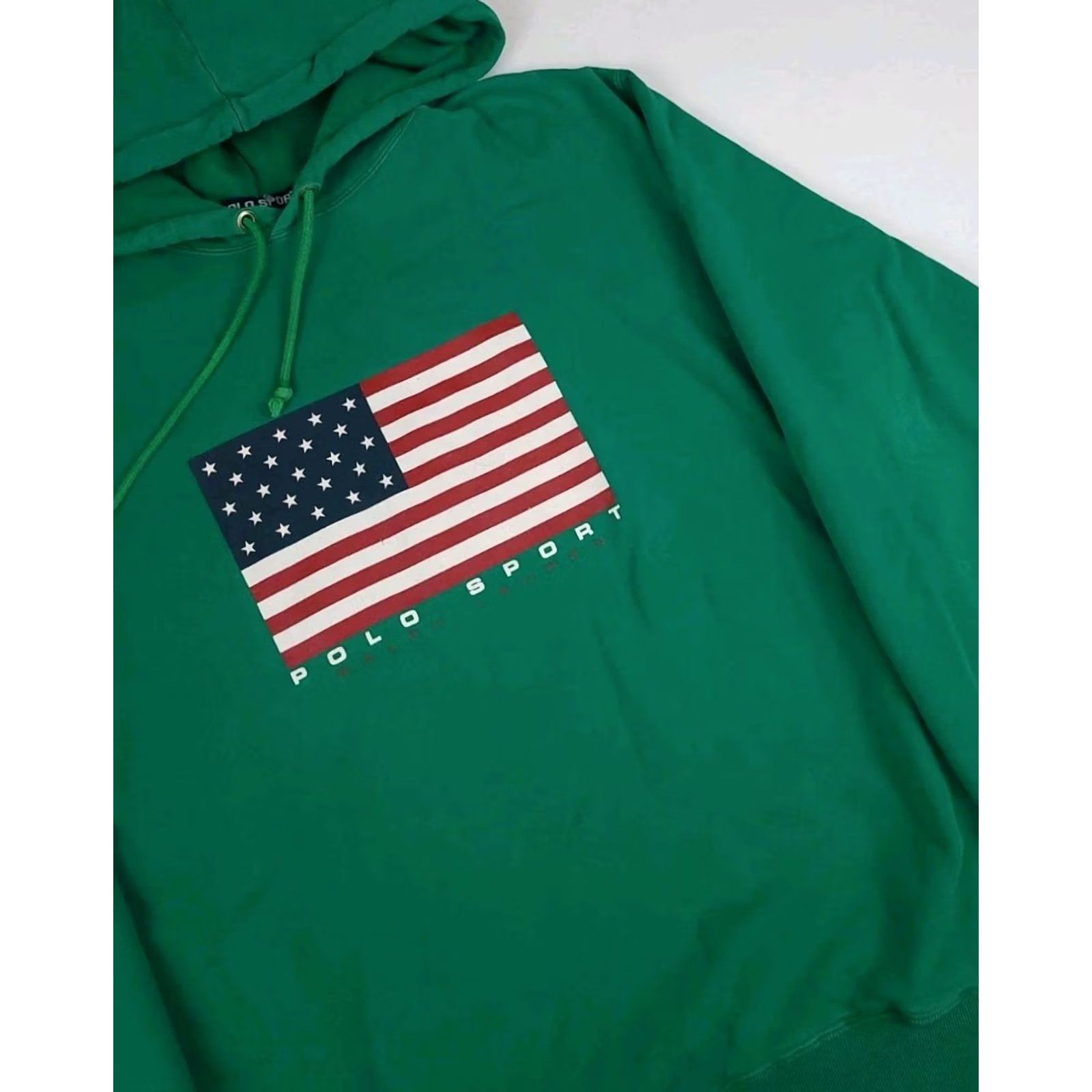 Vintage VINTAGE Polo Sport Ralph Lauren USA Flag Hoodie Green L Men’s 90s Reg Pullover Crew Neck Size US L / EU 52-54 / 3 - 2 Thumbnail