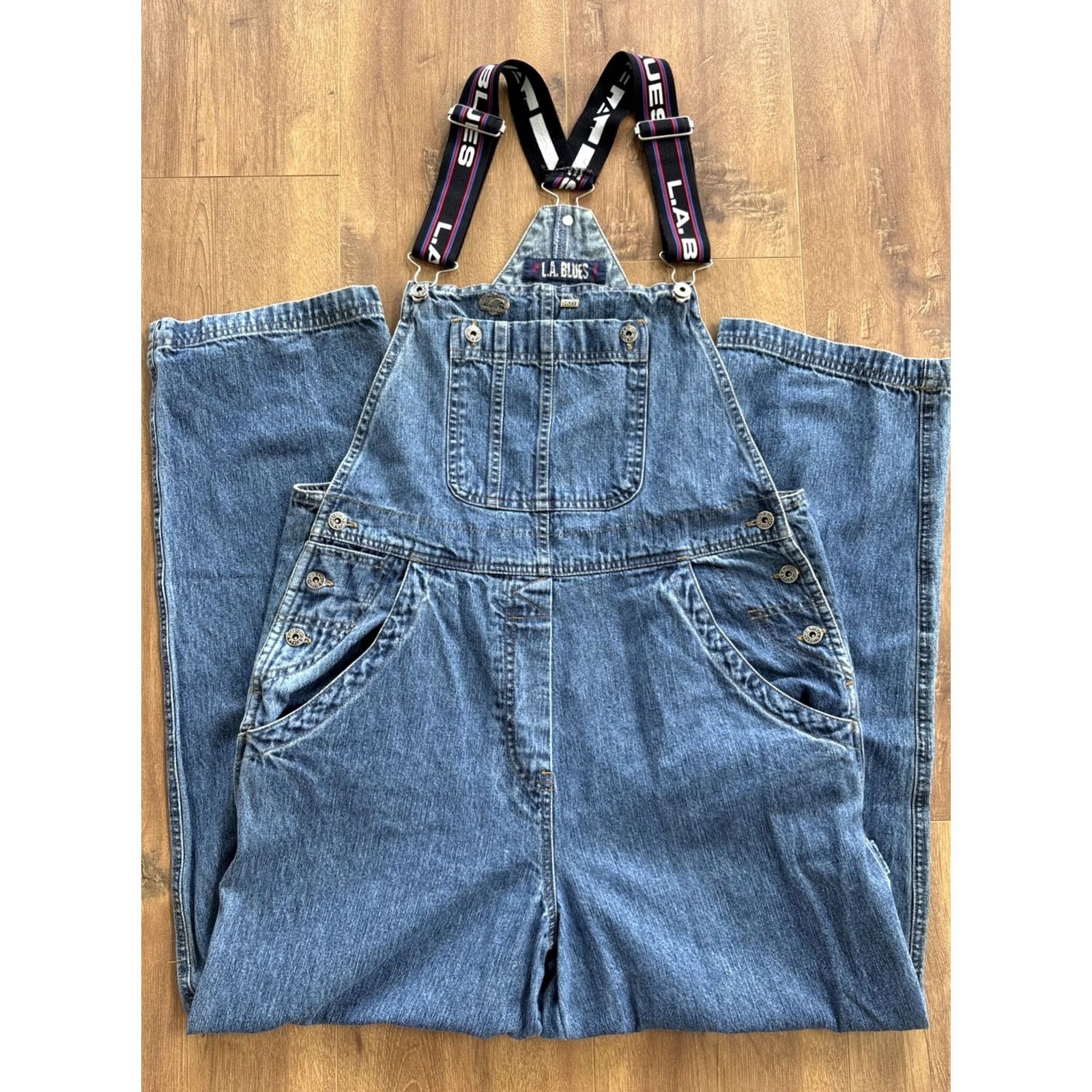 Vintage VINTAGE LA Blues Womens Medium Carpenter Overalls Denim Bib 90s Y2K Denim Bib Overalls Straight Jeans Size 32" / US 10 / IT 46 - 2 Thumbnail
