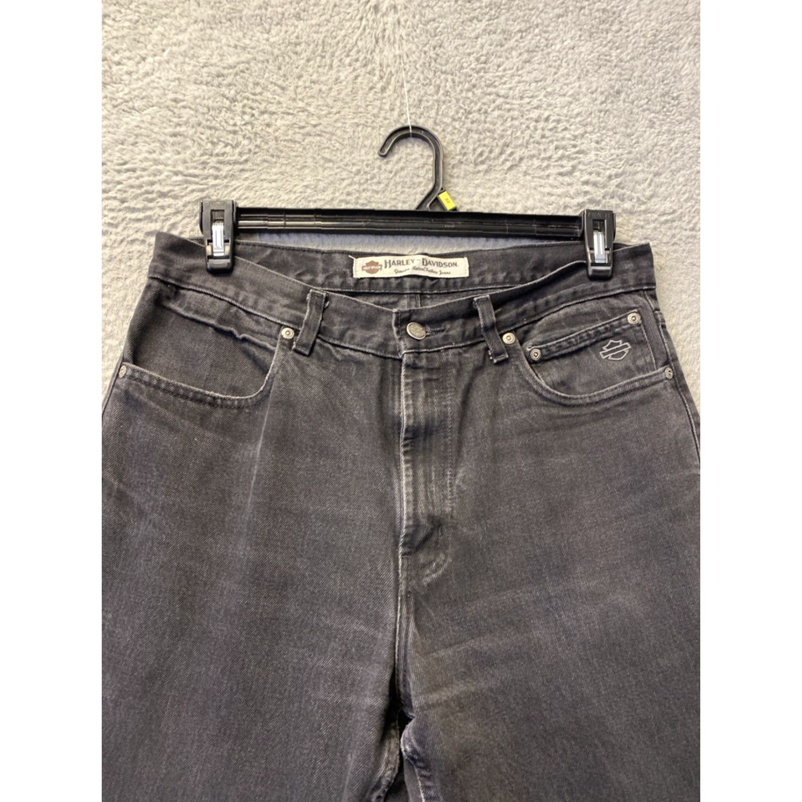 Harley Davidson VINTAGE Harley-Davidson Jeans Mens 34x34 Black Denim Straight Leg Jeans Mens Regular 34 Black Harley-Davidson Logo Biker USA 5-Pocket Denim Jeans Size US 34 / EU 50 - 2 Thumbnail