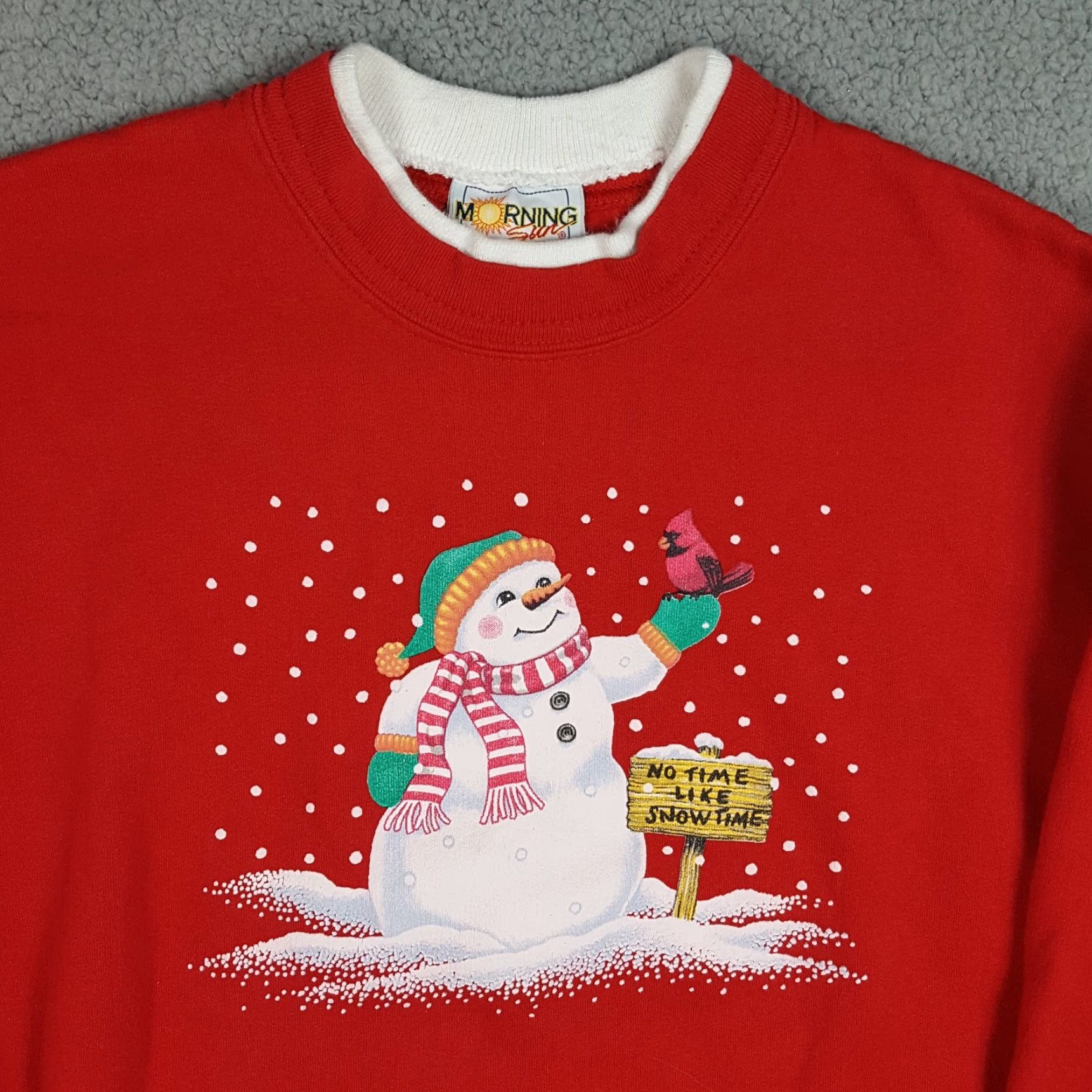 Vintage VINTAGE Snowman Winter Snow Women's XL Crewneck Sweatshirt Frosty Pullover 90s Red Morning Sun Sweatshirt Size XL / US 12-14 / IT 48-50 - 2 Thumbnail
