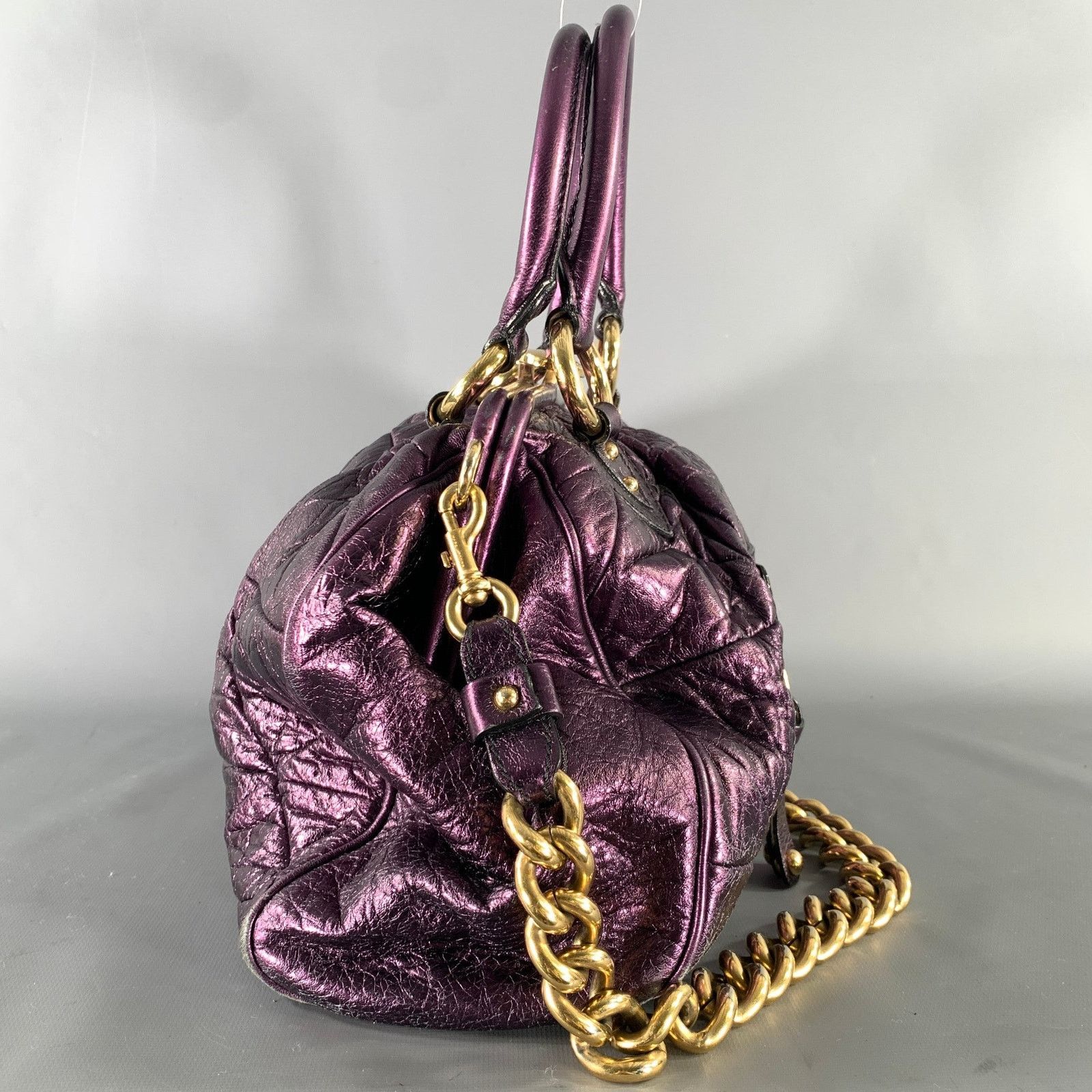 Marc Jacobs MARC JACOBS Purple Metallic Quilted Leather Satchel Size ONE SIZE - 5 Thumbnail