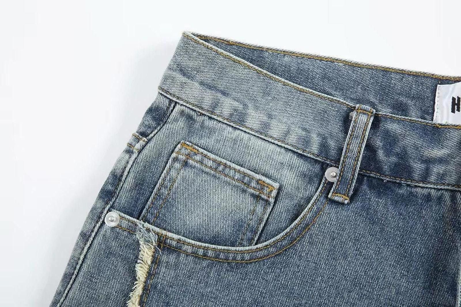 Stars Patchwork Washed Baggy Shorts, Embroidered Shorts