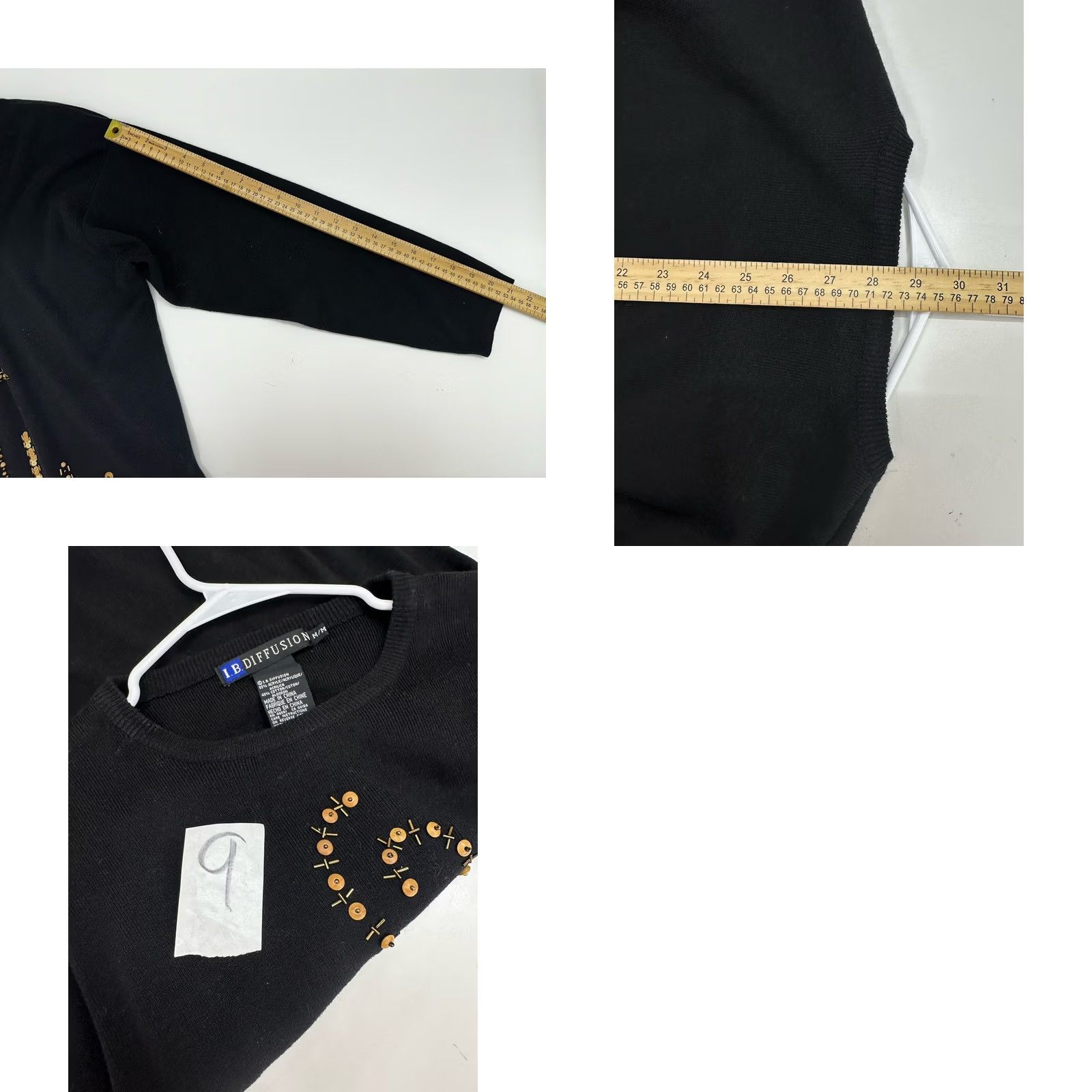 Vintage IB Diffusion Womens Sweater Size Medium Black Beaded Sequin Vintage Crew Neck Knit Pullover Casual Ladies M Black Sequin Beaded Vintage Size M / US 6-8 / IT 42-44 - 8 Thumbnail